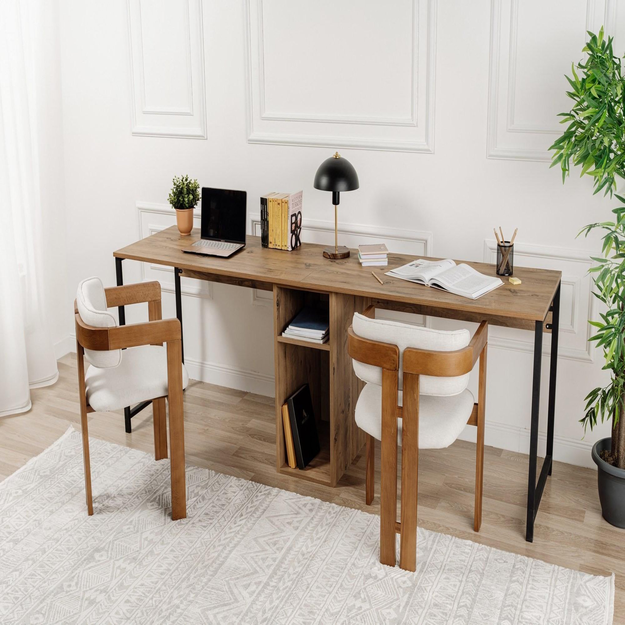 Voir la diapositive 3 : Habitat et Jardin Bureau en bois  twin study desk  - 240 x 60 x 74 cm - pin atlantiquenoir
