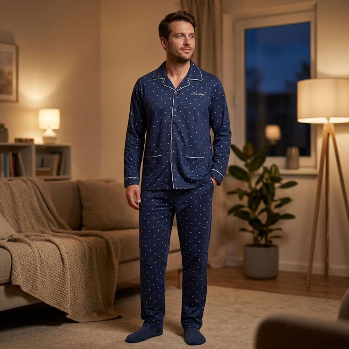 OZABI Pyjama Homme Long Boutonne Col Chemise Ultra Doux