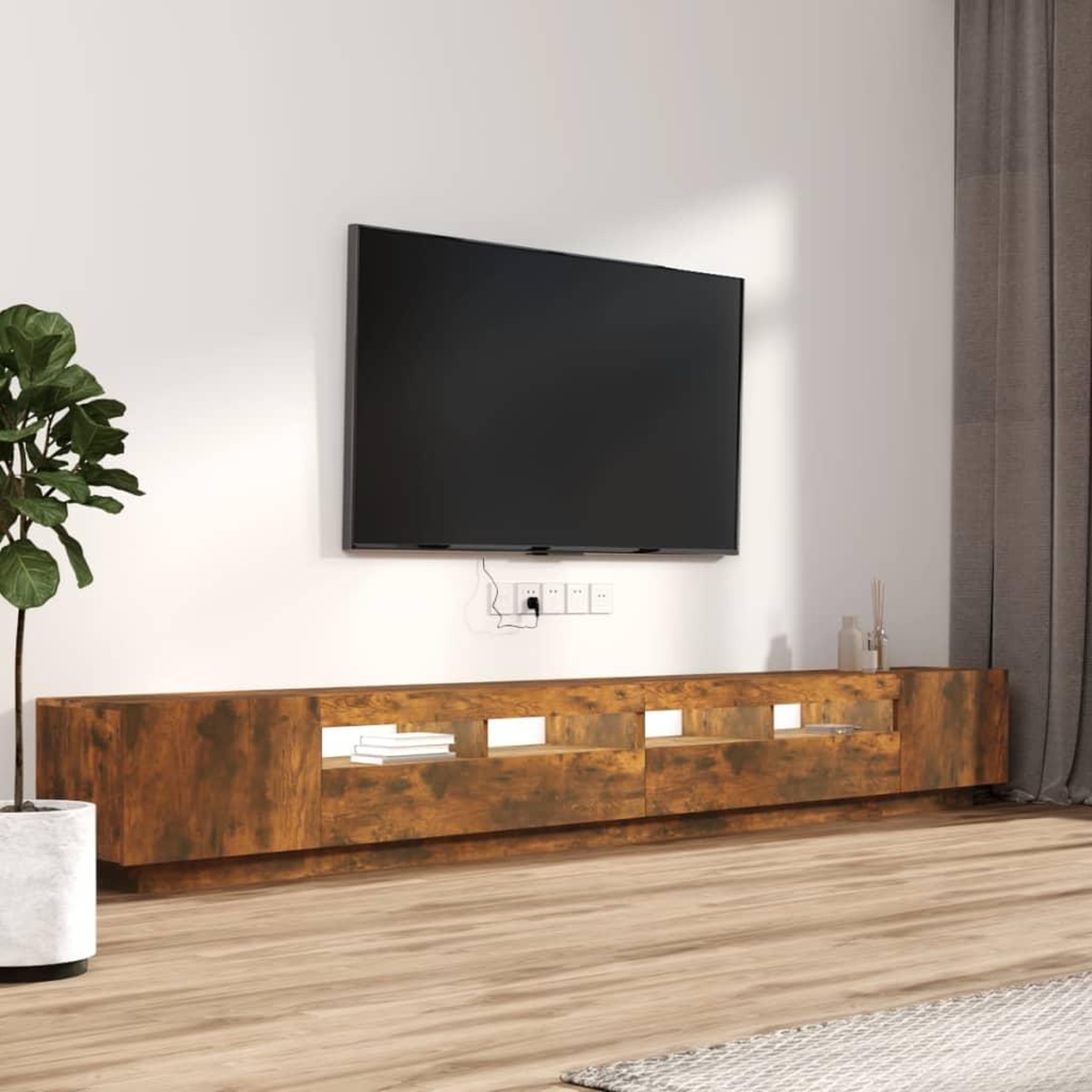 Voir la diapositive 5 : VIDAXL Ensemble de meubles TV avec lumieres LED 3 pcs Chene fume