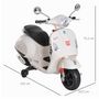 Voir la diapositive 3 : HOMCOM Scooter moto électrique enfants 6 V dim. 102L x 51l x 76H cm musique MP3 port USB klaxon phare feu AR blanc Vespa