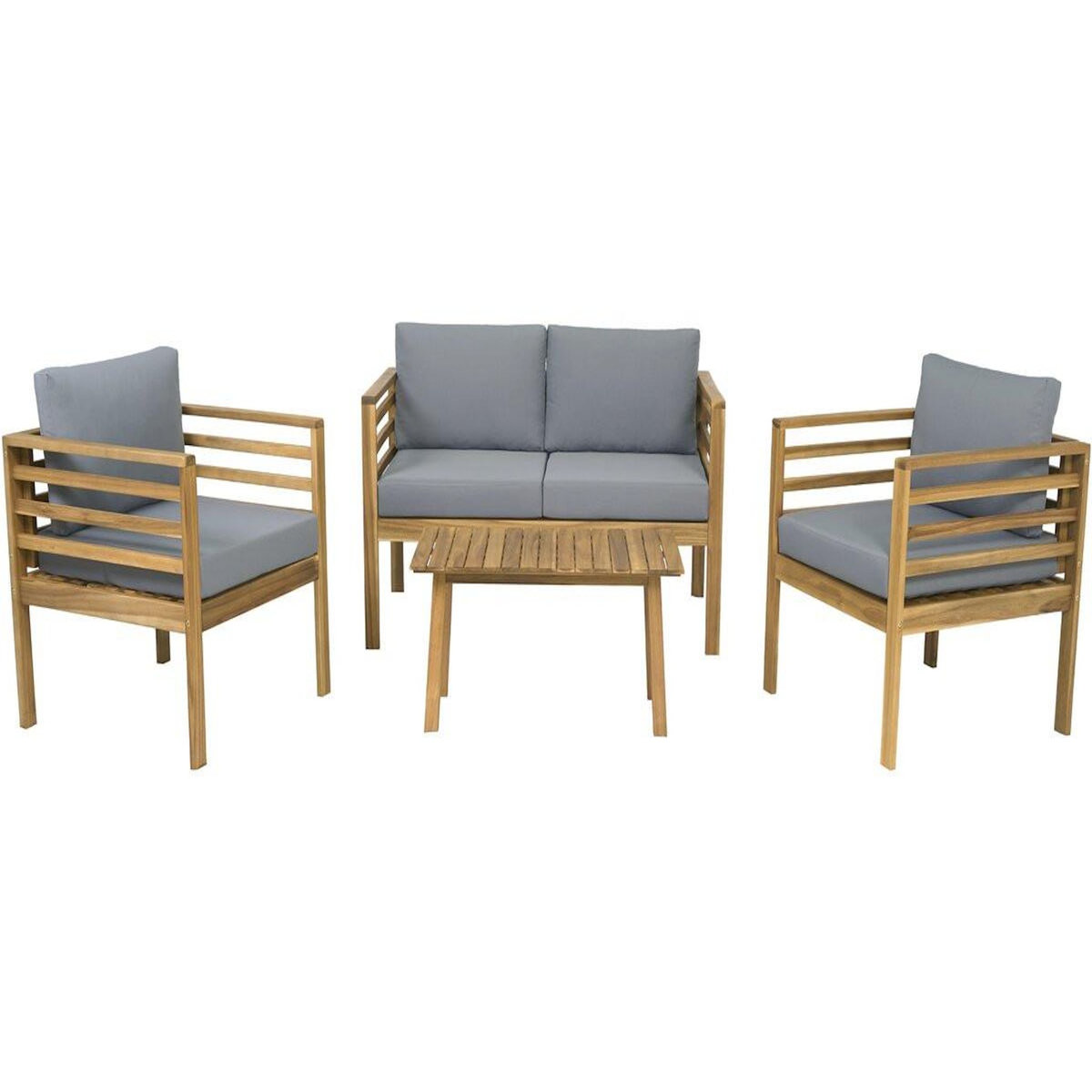Habitat et Jardin Salon de jardin en bois avec coussins  Beckham  - 4 places - Gris