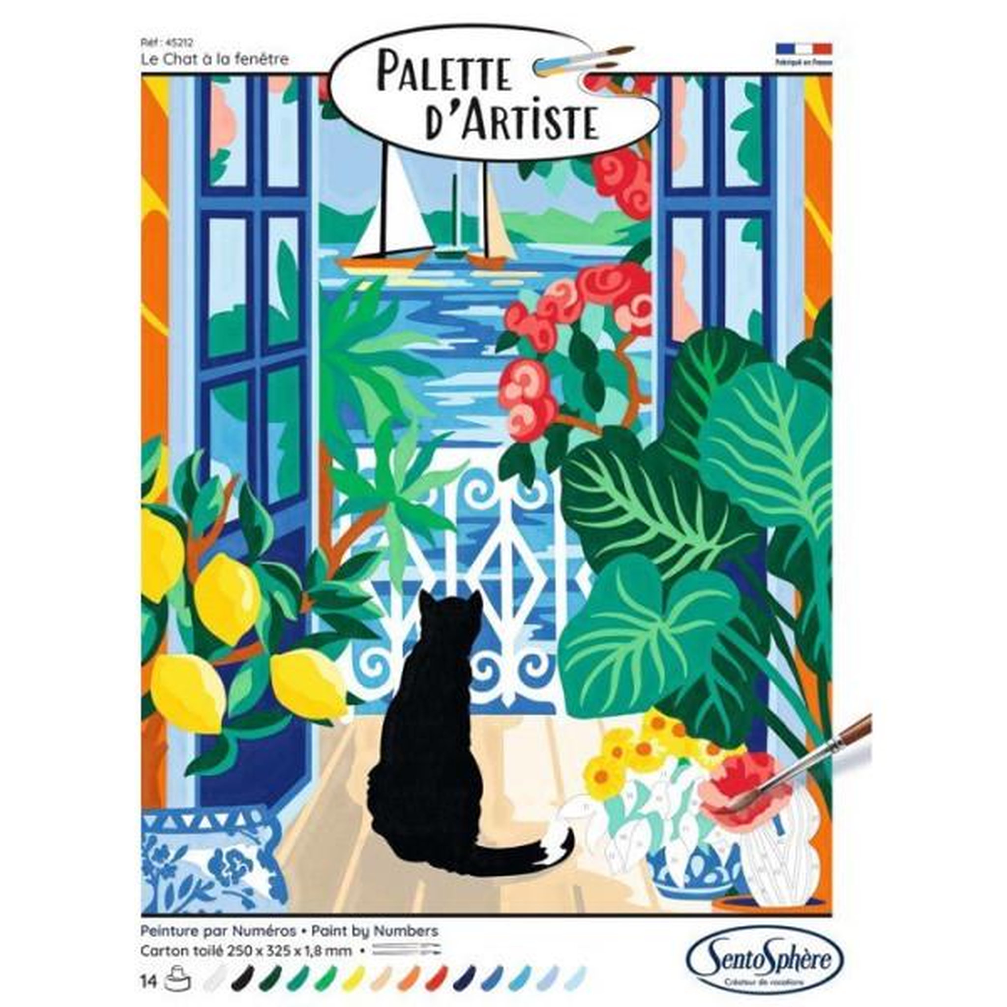 Voir la diapositive 2 : Sentosphere Peinture acrylique - sentosphere - palette d'artiste - le chat a la fenetre - peinture a numéro pour adulte - tableau toilée