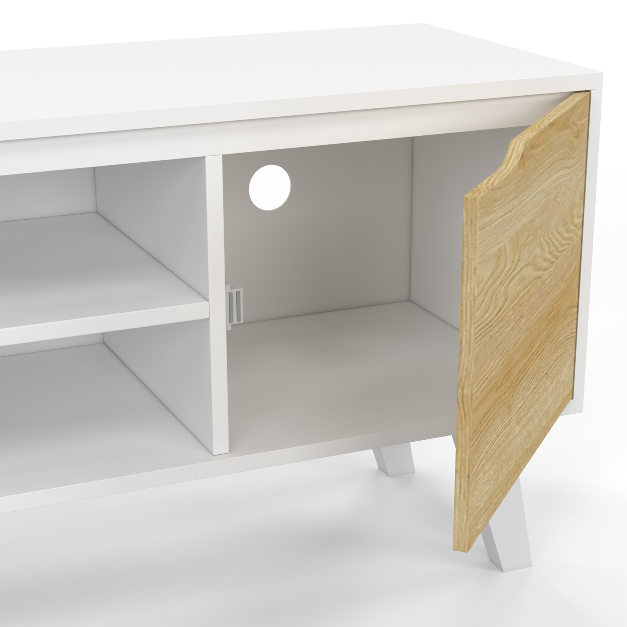 Voir la diapositive 6 : ID MARKET Meuble tv 110 cm finn blanc 2 portes façon hêtre