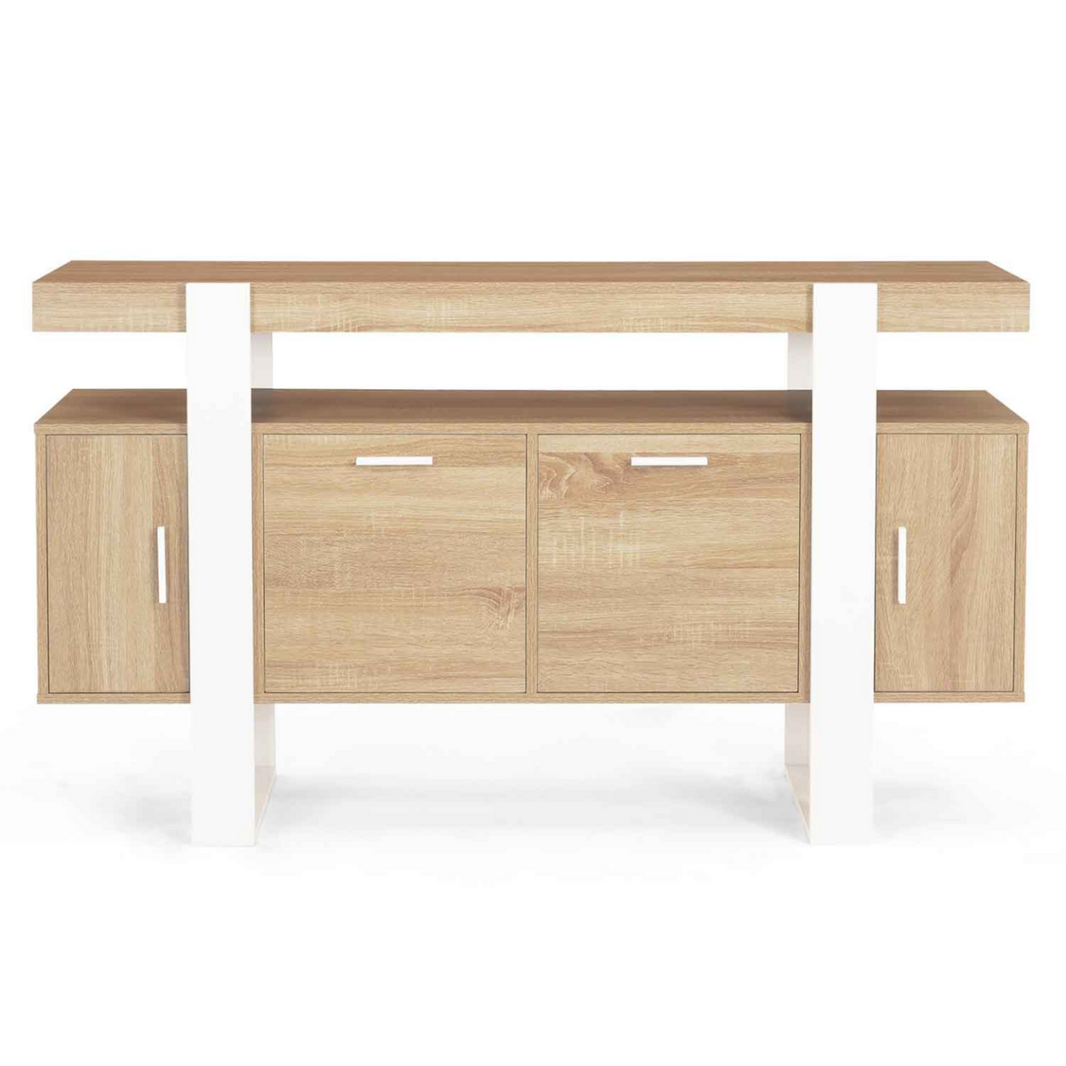 ID MARKET Buffet 140 cm PHOENIX 4 portes bois et blanc