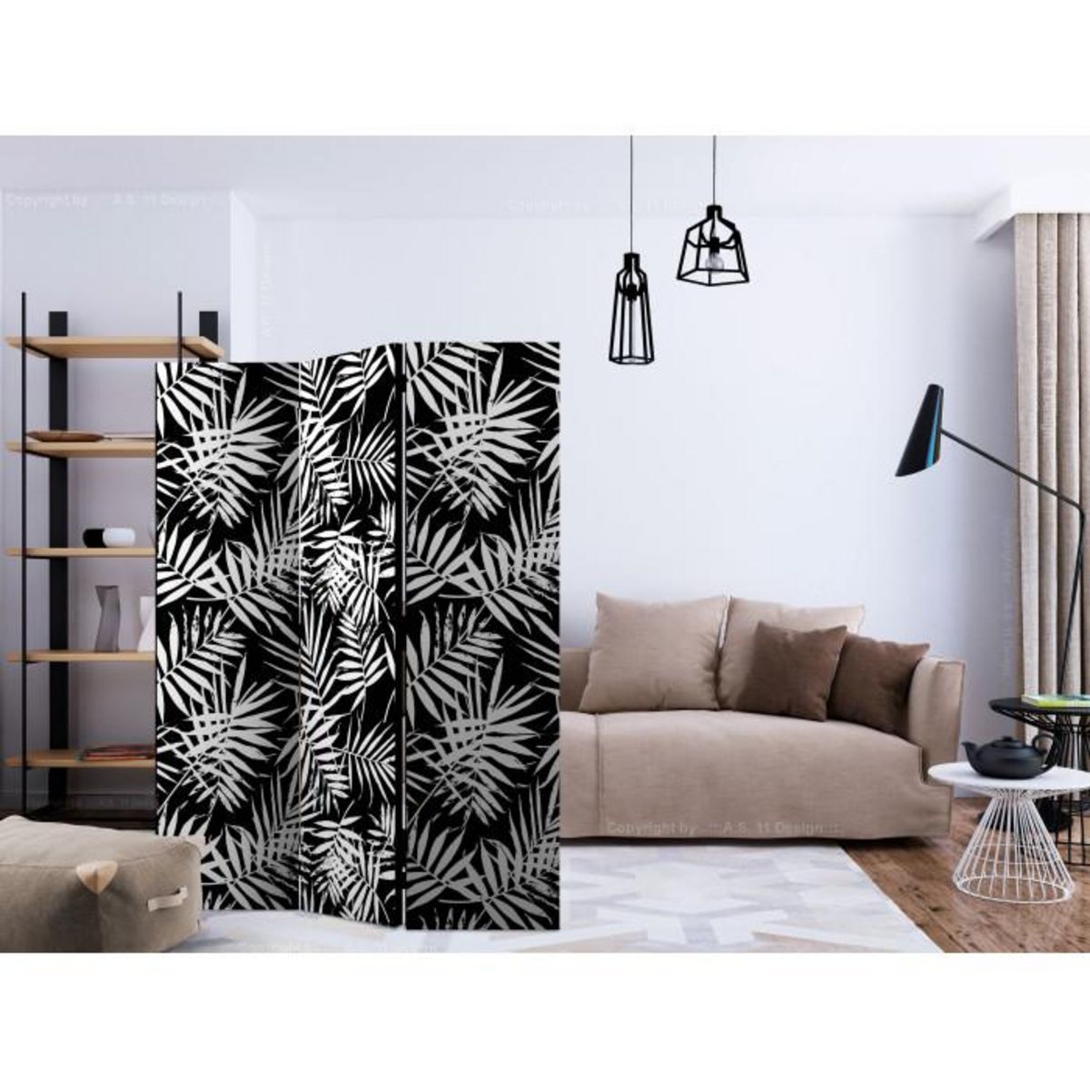 Paris Prix Paravent 3 Volets  Black & White Jungle  135x172cm