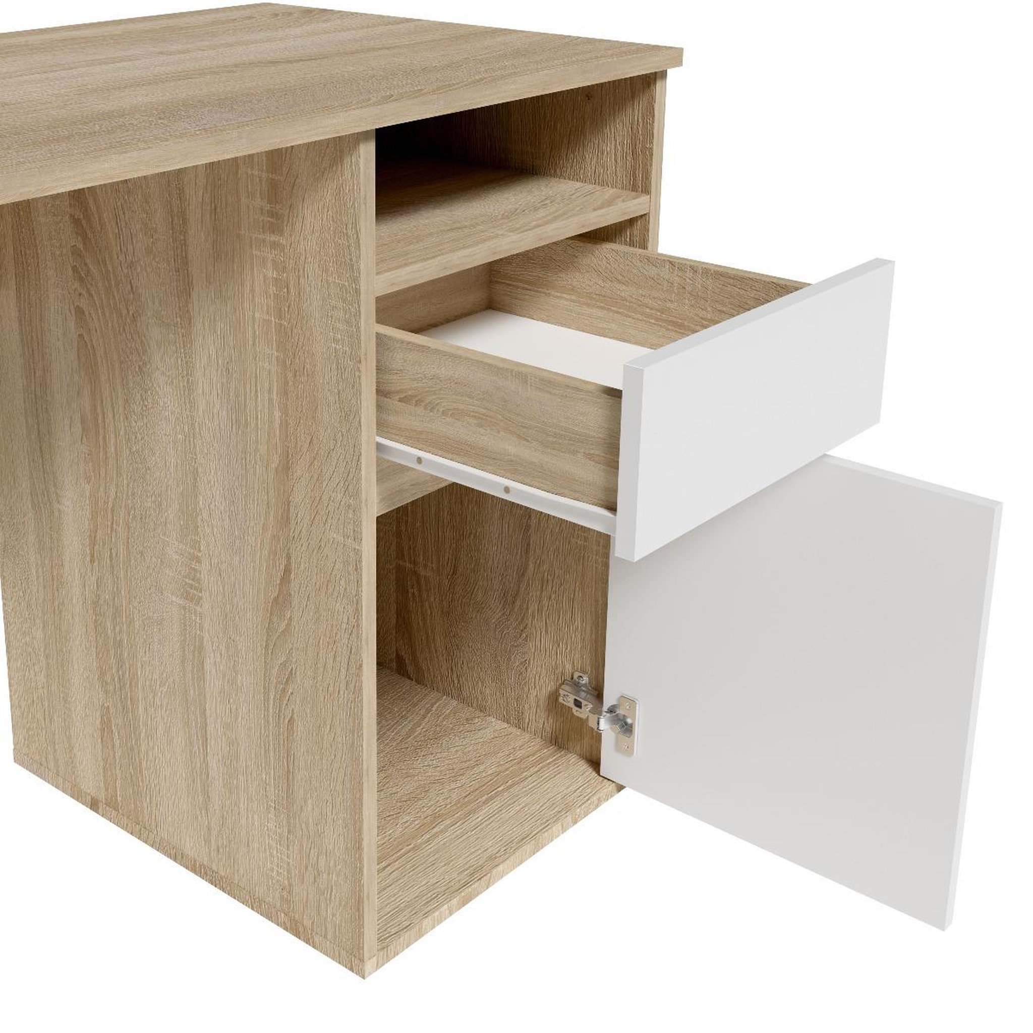 Voir la diapositive 4 : JLC KREATION Bureau moderne bois et blanc 120cm avec rangement ALBI