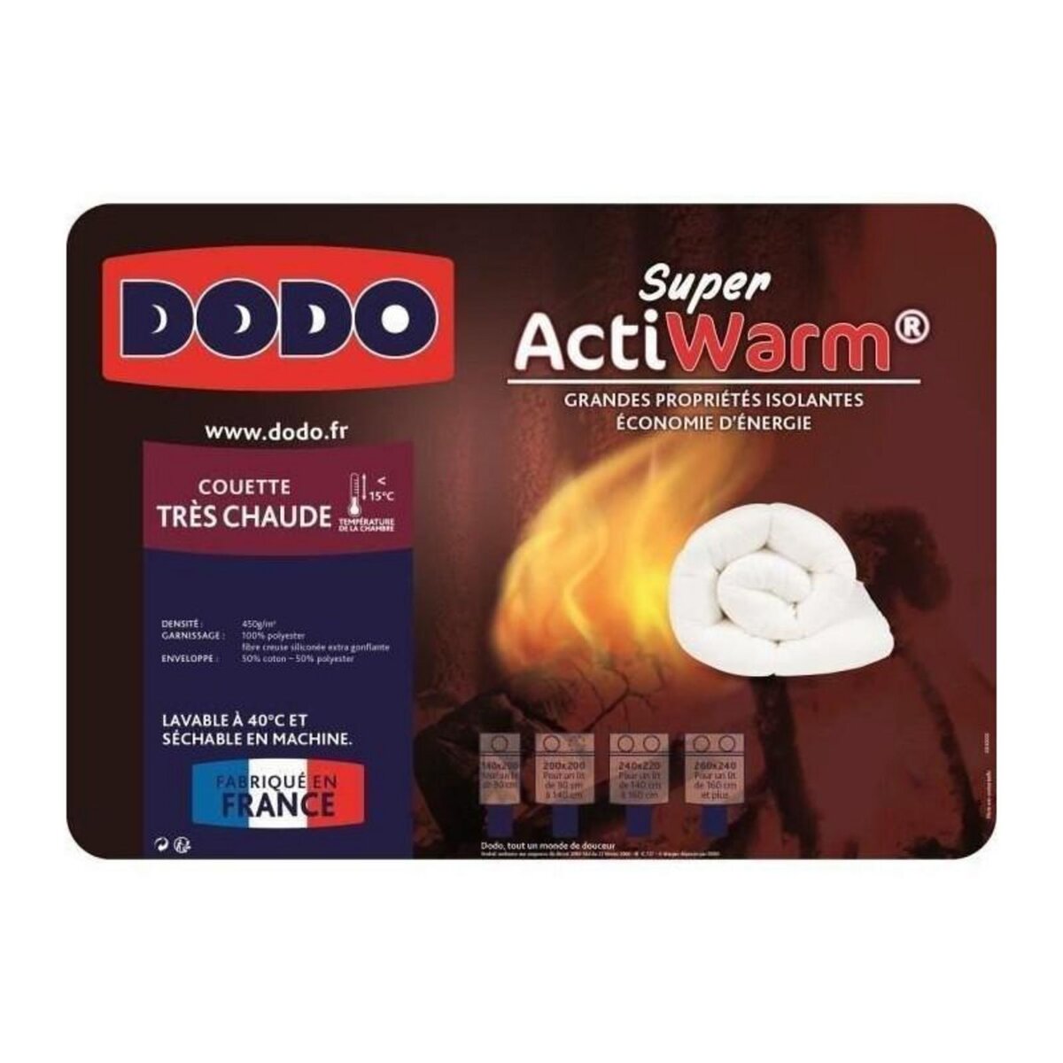 DODO DODO Couette tres chaude 450g/m2 SUPER ACTIWARM 200x200 cm blanc