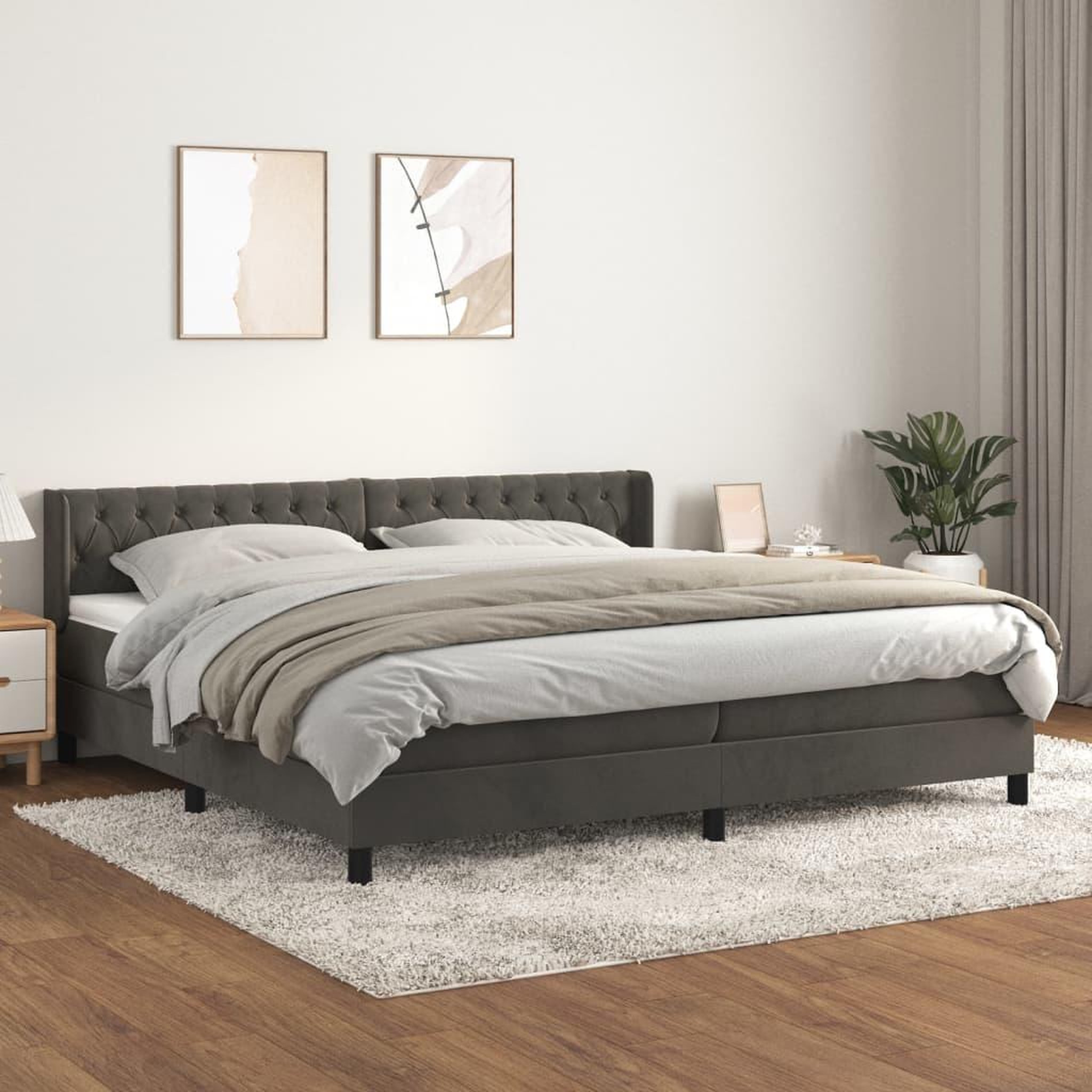 Voir la diapositive 1 : VIDAXL Sommier a lattes de lit et matelas Gris fonce 200x200cm Velours