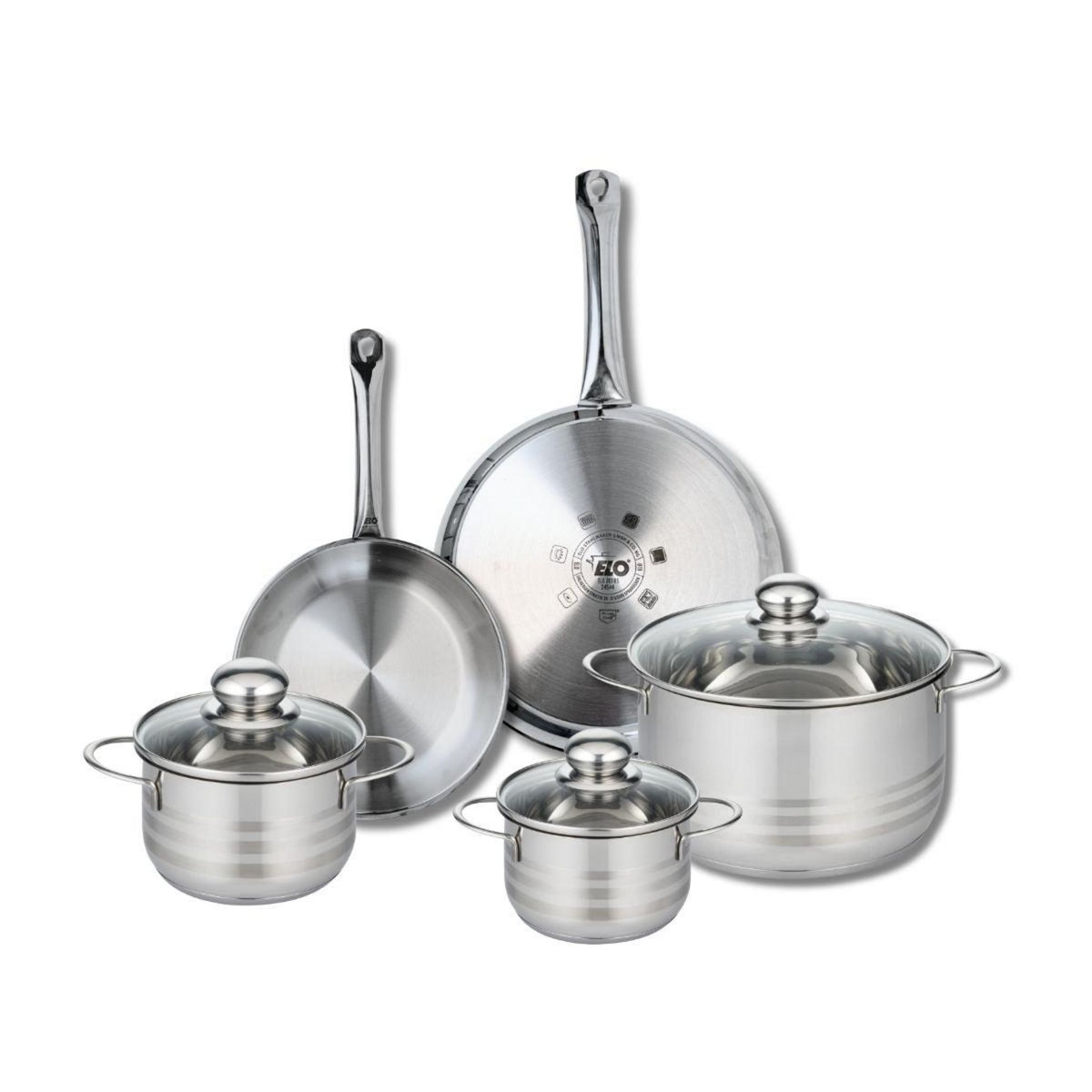 ELO Ensemble de 2 Poêles de cuisson 24 et 28 cm et 3 faitouts 14, 16 et 24 cm Elo Profi Brillant
