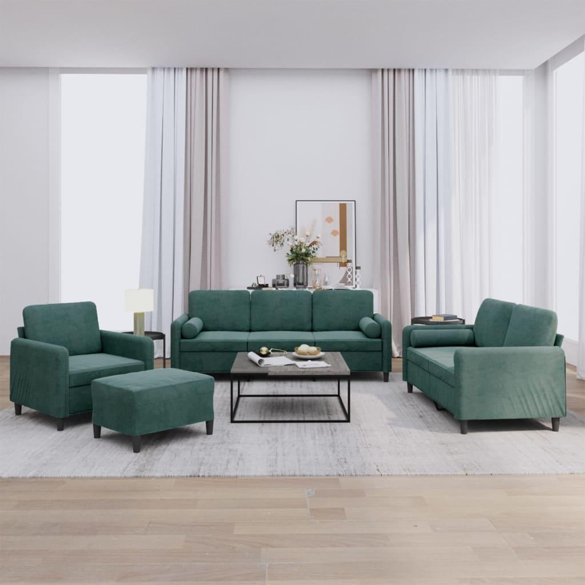 VIDAXL Ensemble de canapes 4 pcs avec coussins vert fonce velours