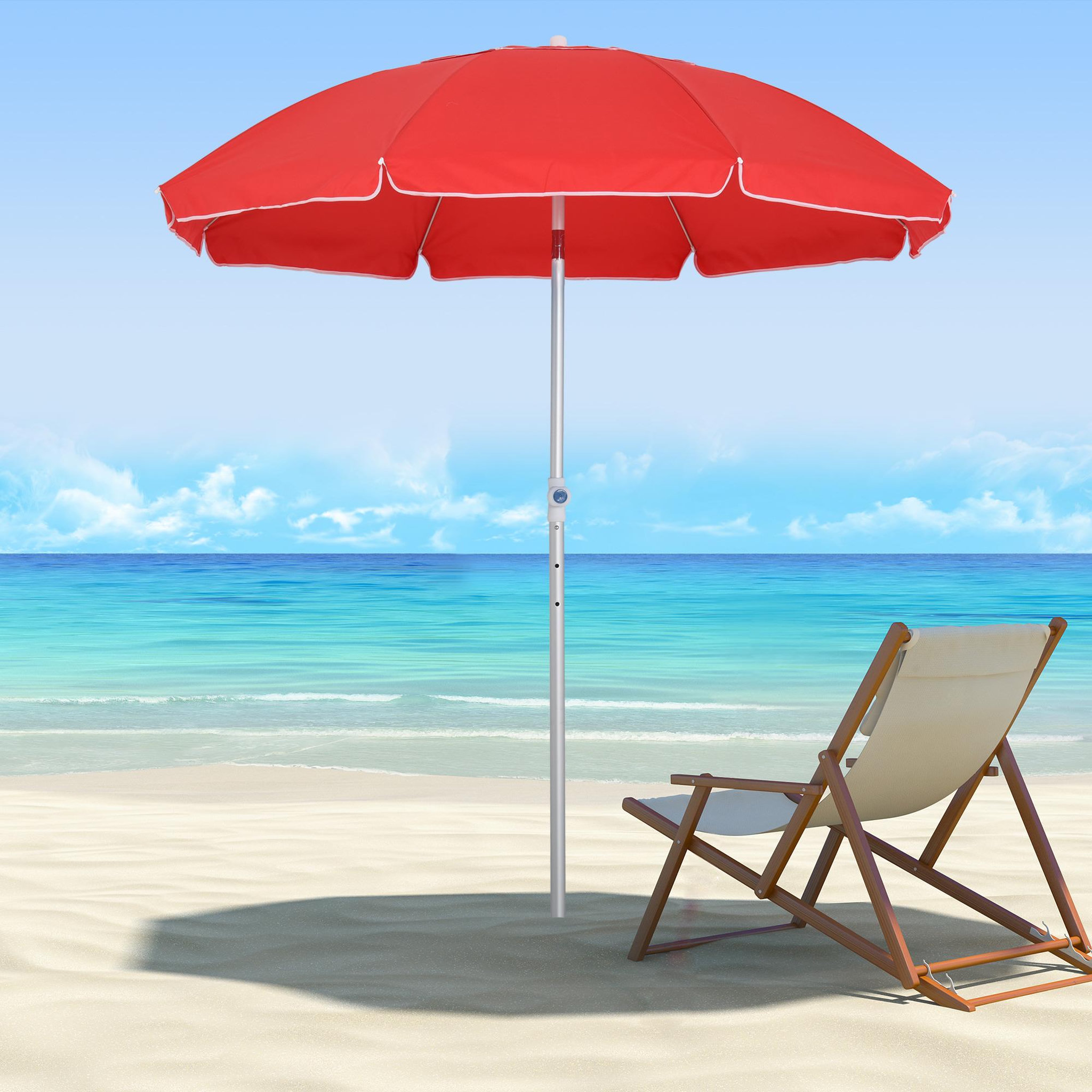 Voir la diapositive 2 : OUTSUNNY Parasol inclinable octogonal Ø 190 cm tissu polyester haute densité anti-UV hauteur réglable mât alu sac de transport inclus rouge