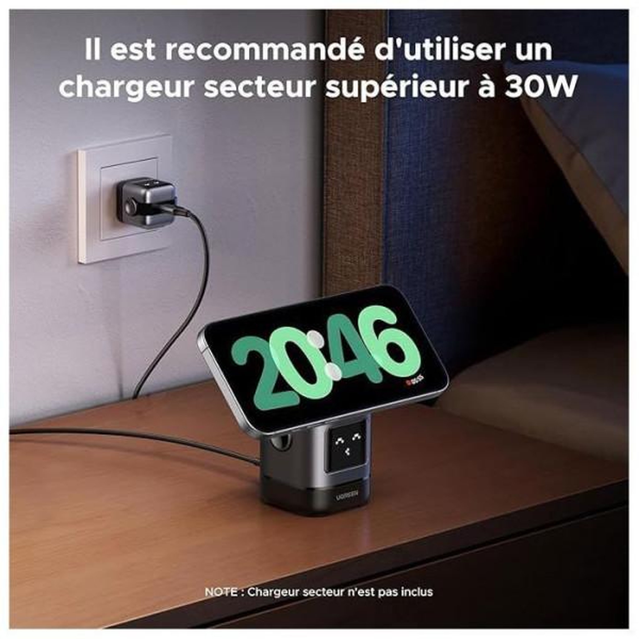 Voir la diapositive 4 : UGREEN Station de charge 2 en 1 - ugreen - robot - qi2 - noir
