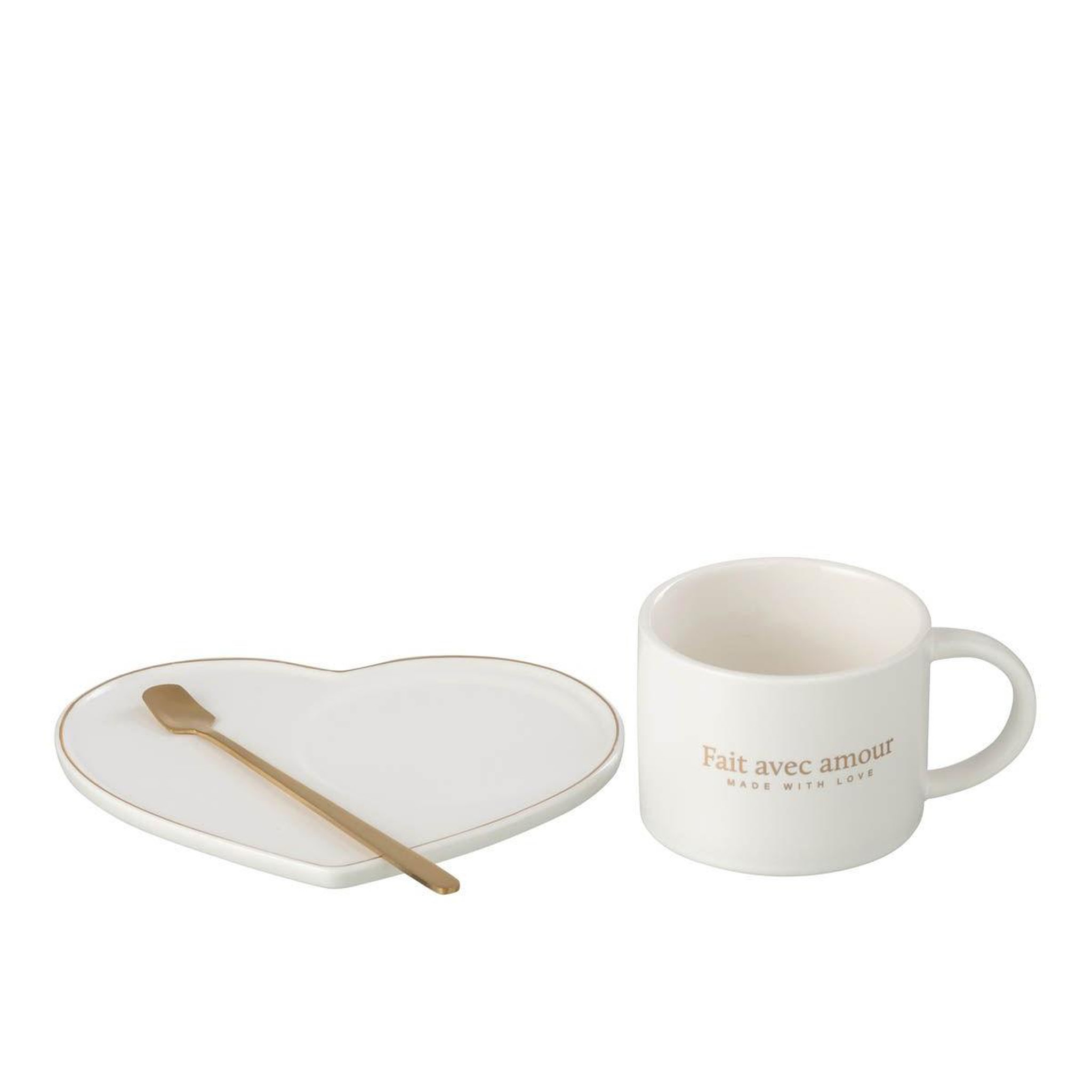 Voir la diapositive 2 : J-LINE Ensemble tasse, sous-tasse & cuillère  cœur ii  42cl blanc