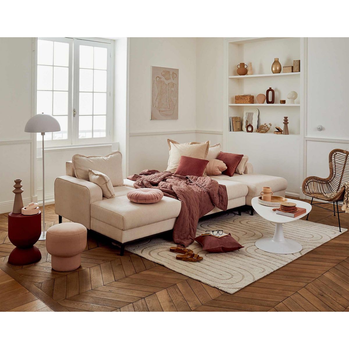 LISA DESIGN Albane - canapé panoramique en u - 7 places - convertible avec coffre - en velours côtelé