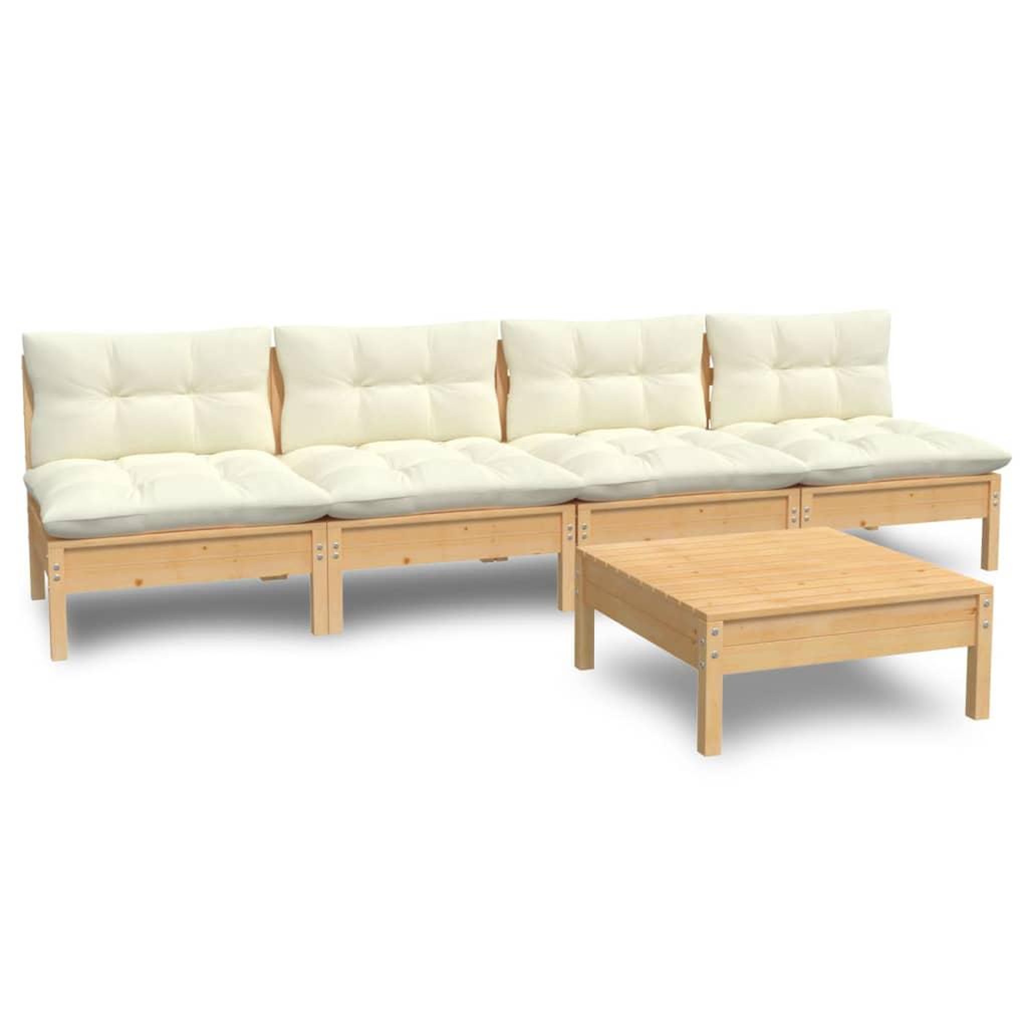 Voir la diapositive 2 : VIDAXL Salon de jardin 5 pcs avec coussins creme bois de pin