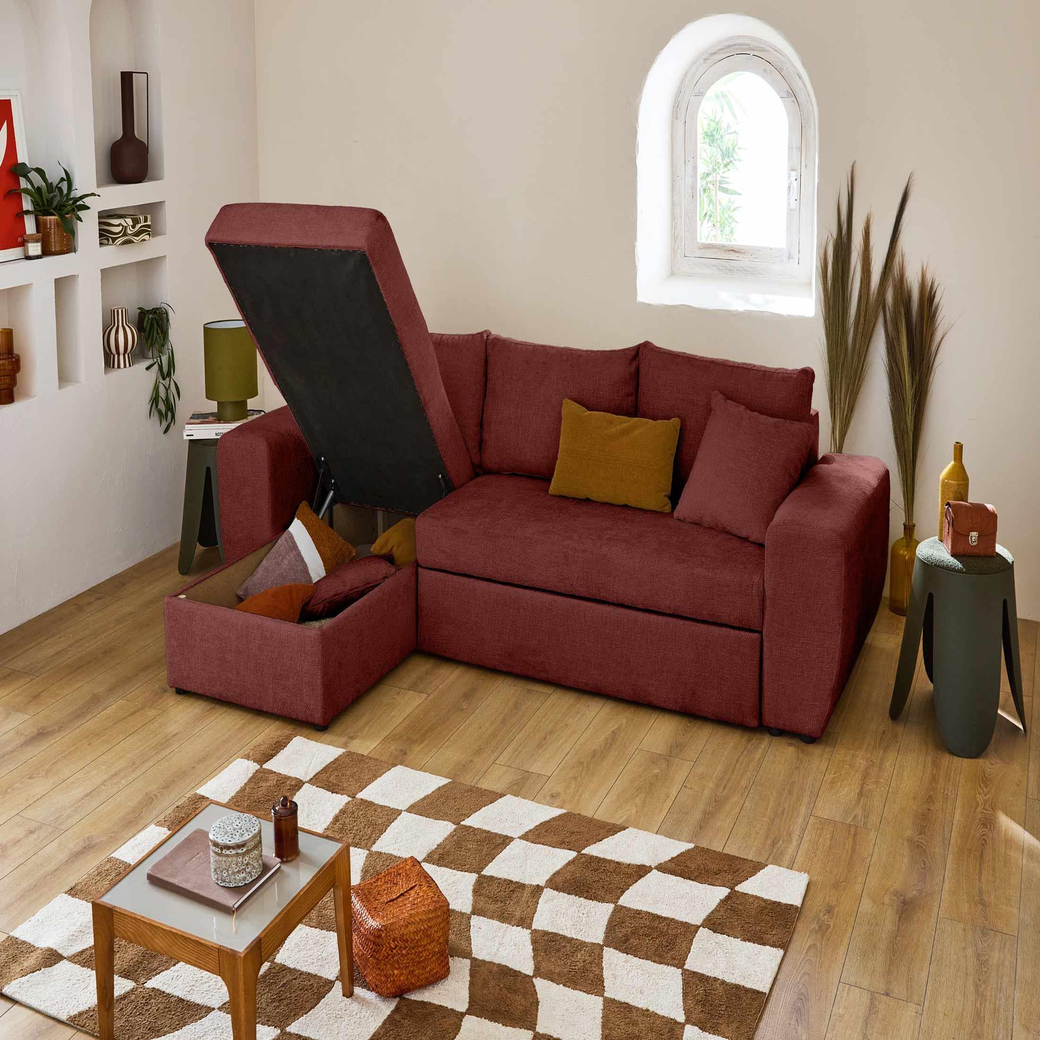 Voir la diapositive 3 : BEST MOBILIER Milan - canapé d'angle réversible 4 places - convertible avec coffre - en velours texturé