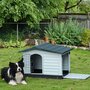 PAWHUT Niche chien style cottage dim. 91L x 69l x 66H cm petite porte grillagée + grande porte latérale verrouillable PP blanc gris noir