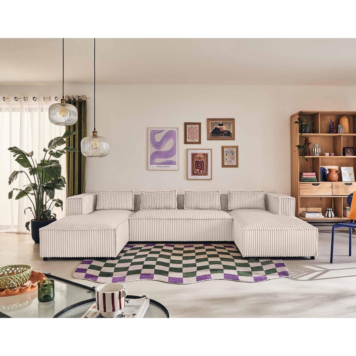 LISA DESIGN Stella - canapé panoramique en u - 7 places - en velours côtelé grosses côtes