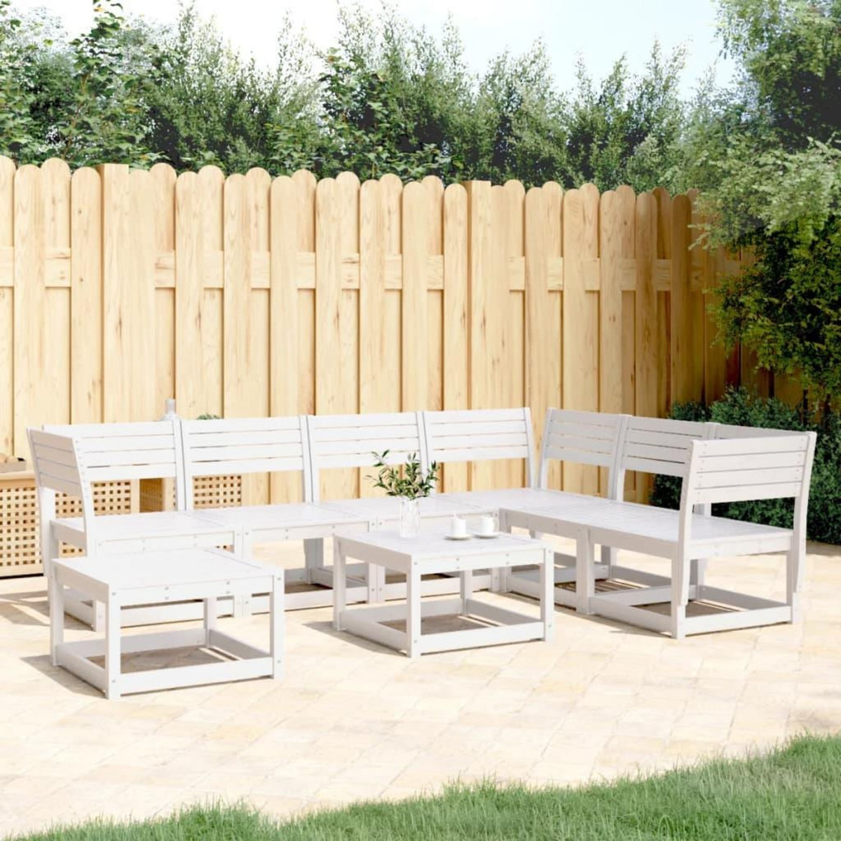 VIDAXL Salon de jardin 7 pcs Blanc Bois de pin massif