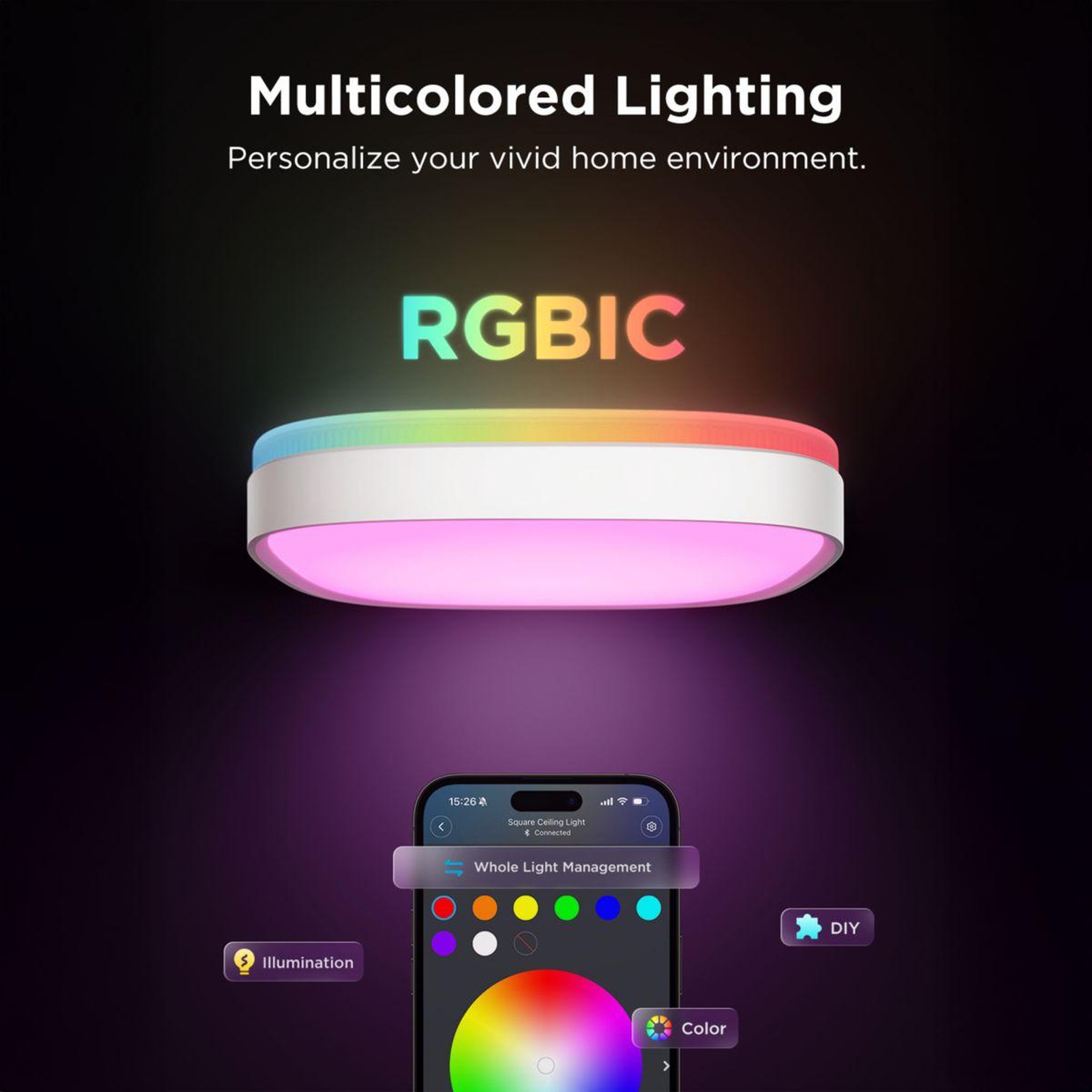 Voir la diapositive 3 : GOVEE Plafonnier plafonnier connecte carre rgbww+rgbic 12
