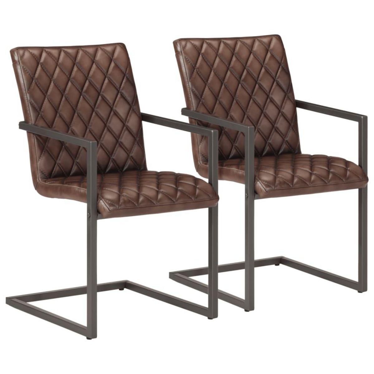 VIDAXL Chaises a manger cantilever lot de 2 marron cuir veritable