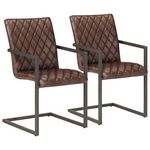 VIDAXL Chaises a manger cantilever lot de 2 marron cuir veritable