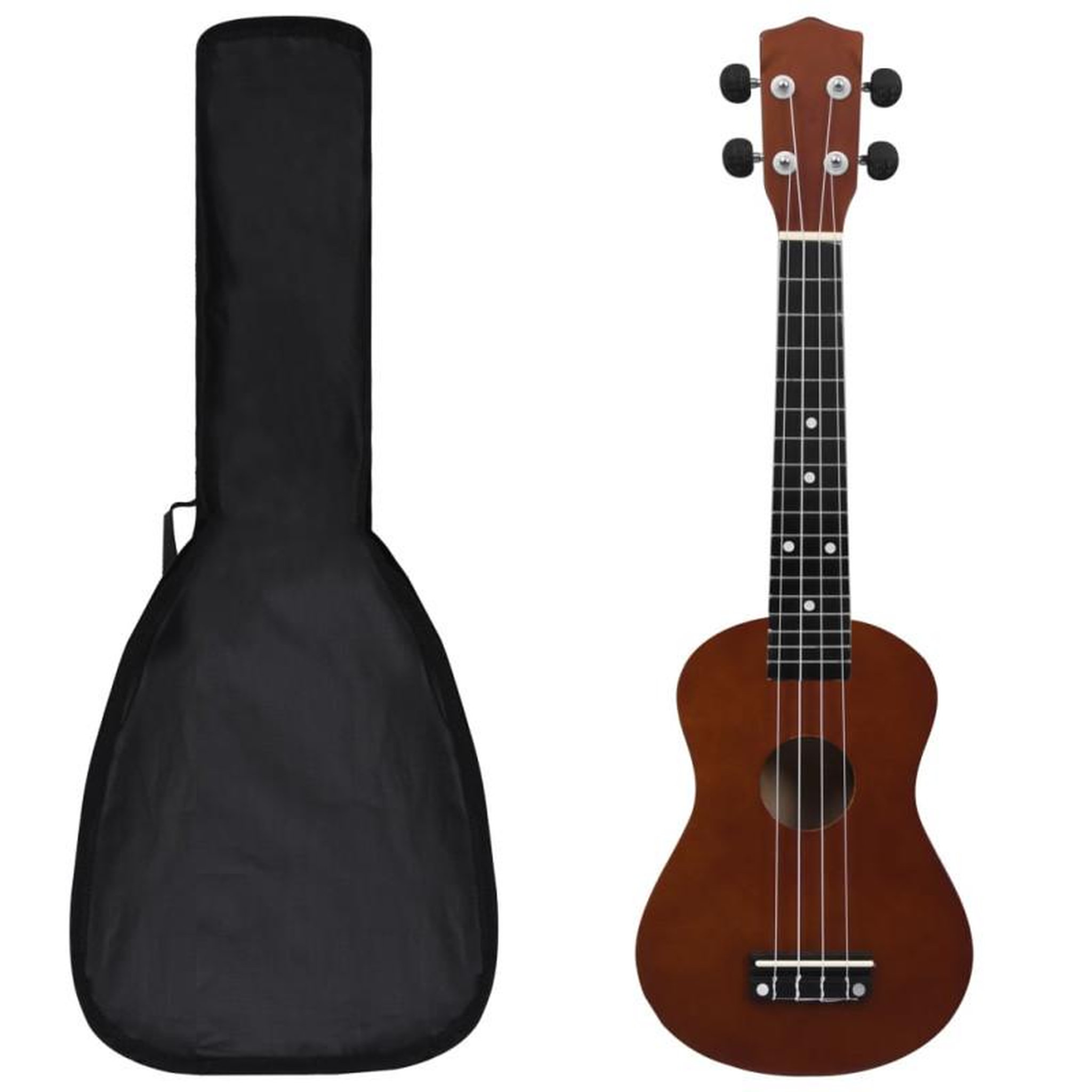 VIDAXL Jeu de ukulélé soprano avec sac pour enfants bois foncé 23