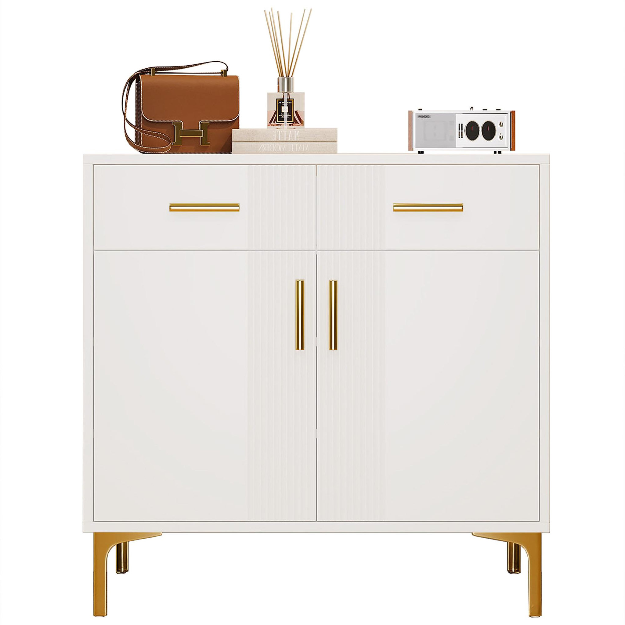 MERAX Buffet 2 porte(s) 2 tiroir(s) - 80 cm blanc panneaux de particules