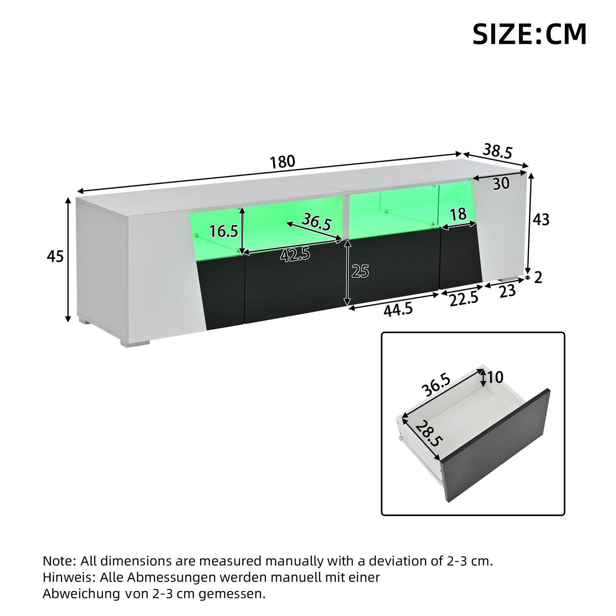 Voir la diapositive 3 : MERAX Meuble tv blanc+noir 180 cm led mdf