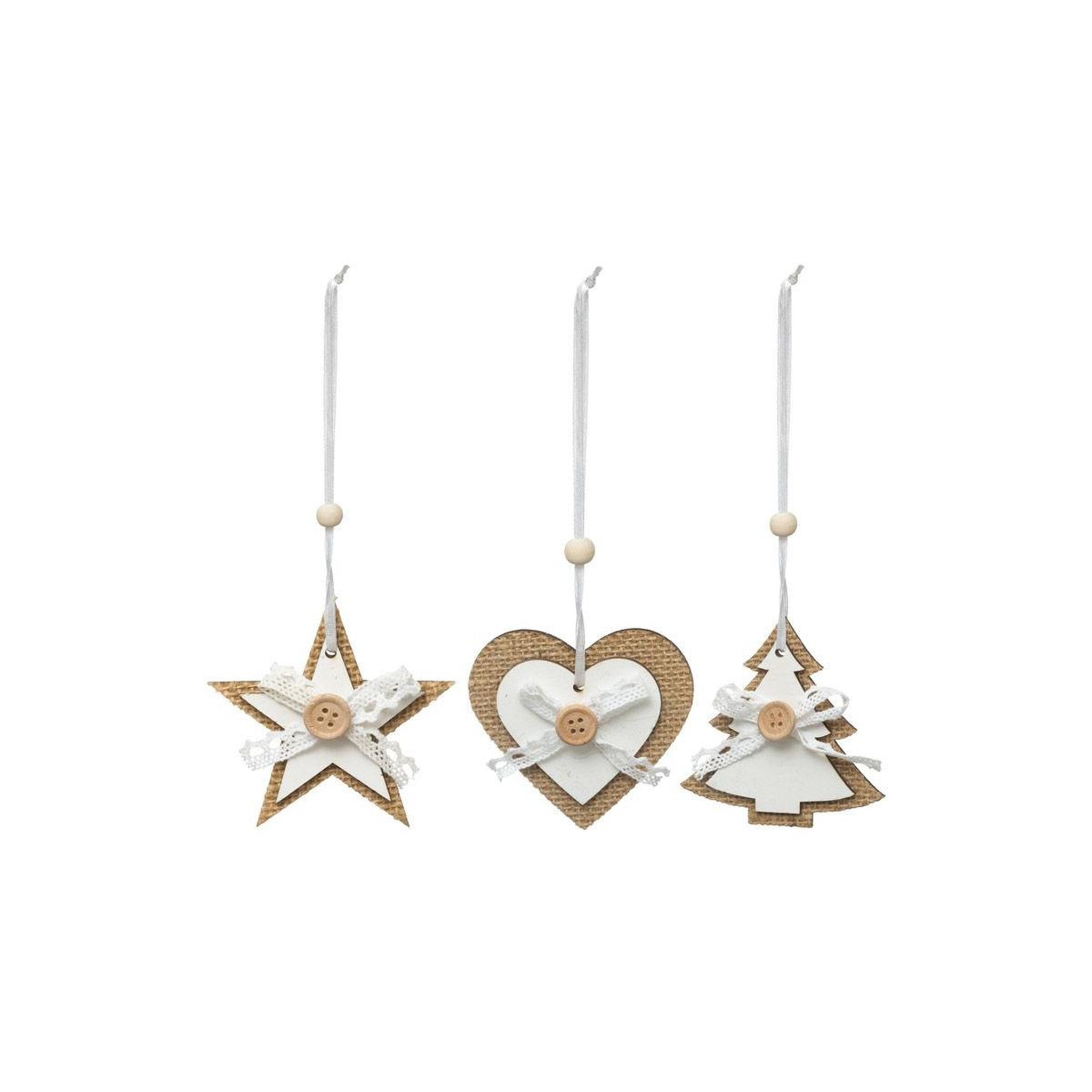 FEERIC LIGHT & CHRISTMAS Sujet de noël 3 formes  cocon  8cm blanc & naturel