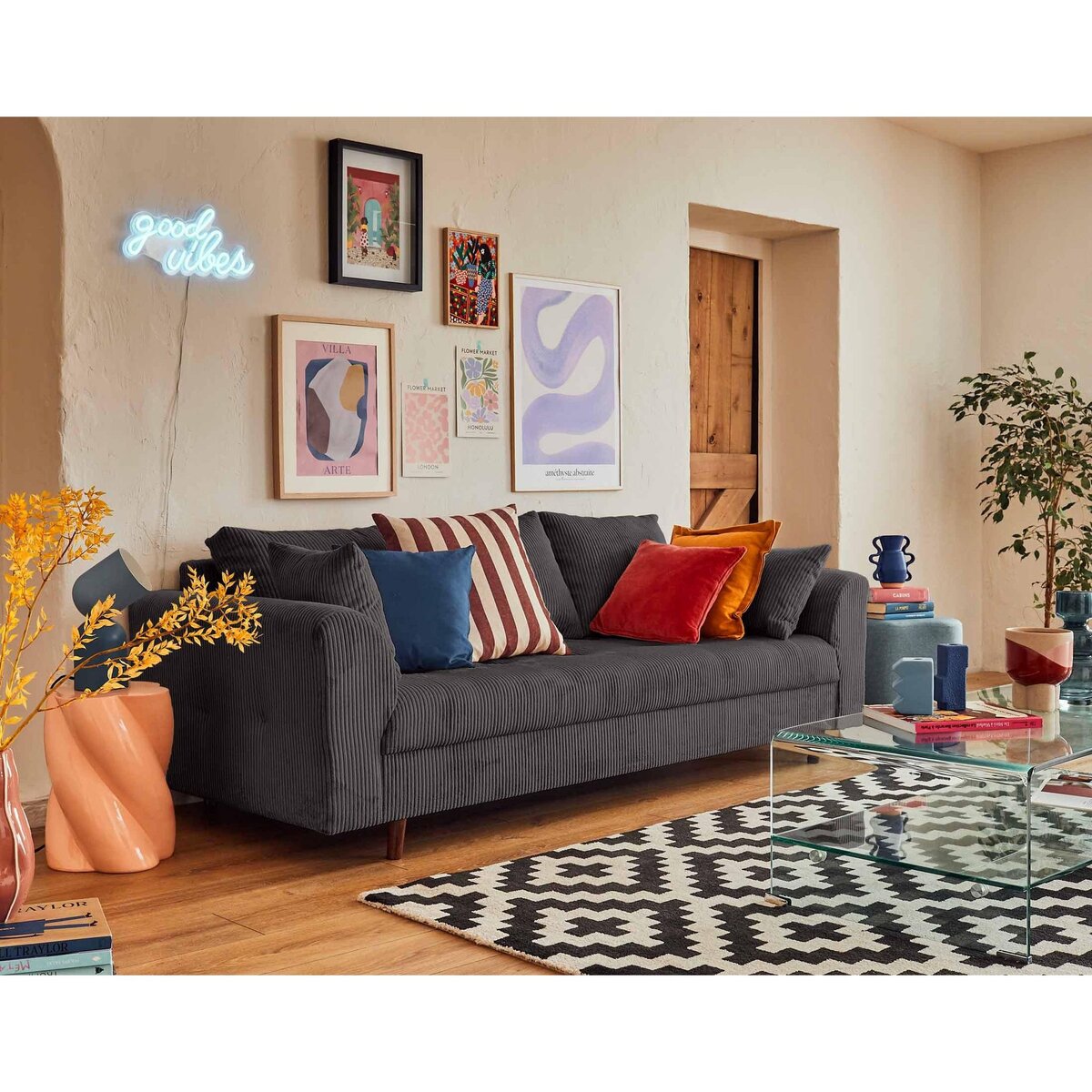 LISA DESIGN Rune - canapé 3 places - en velours côtelé