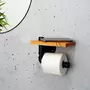 TOILINUX Dérouleur papier WC en bois de pin et métal - Marron et noir
