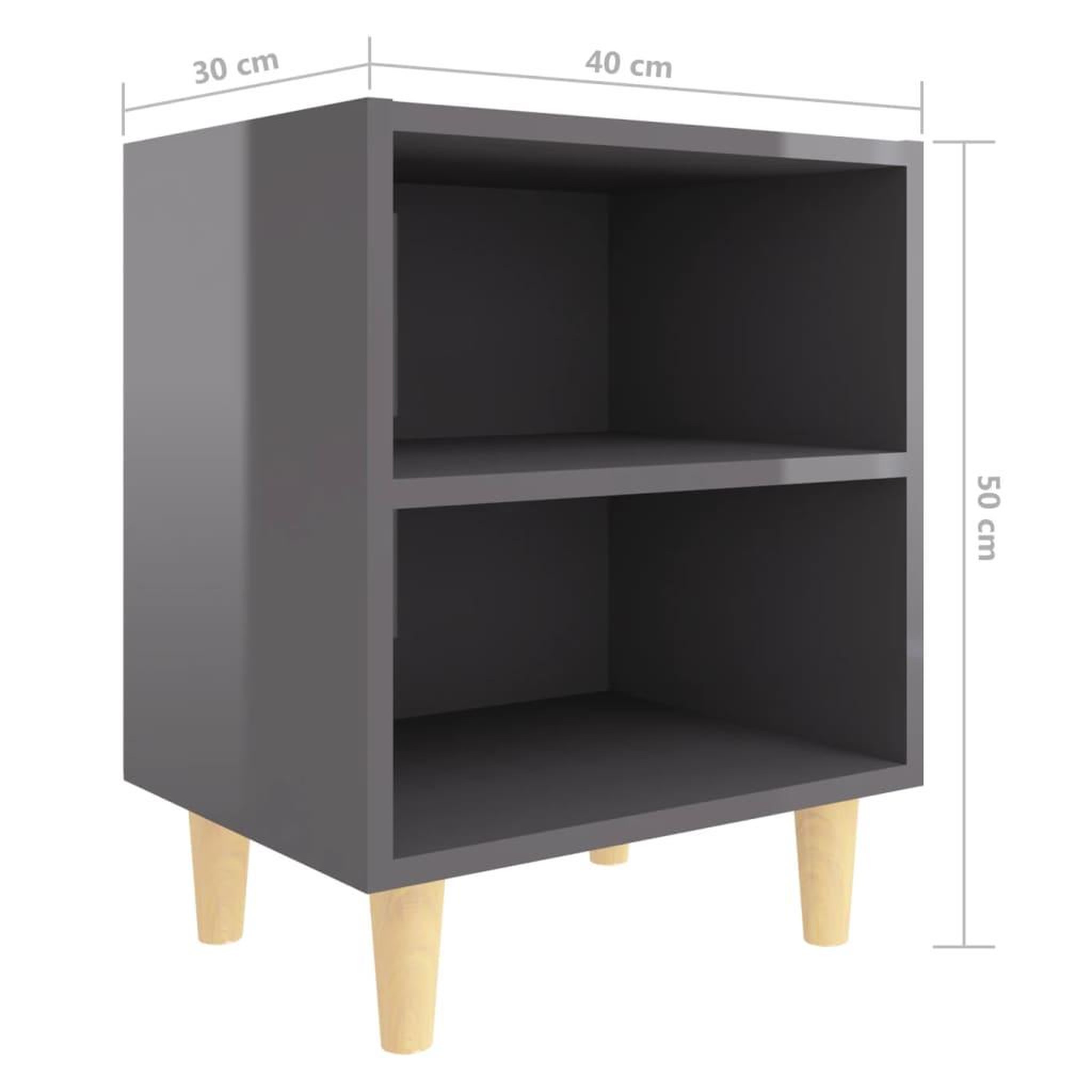 Voir la diapositive 6 : VIDAXL Table de chevet avec pieds en bois Gris brillant 40x30x50 cm