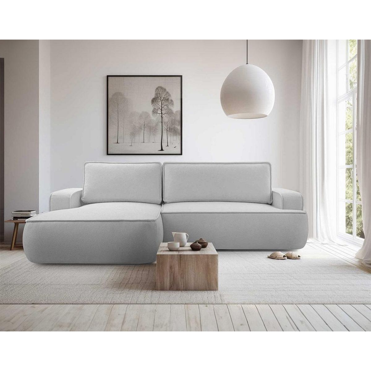 BEST MOBILIER Nessino - canapé d'angle gauche 4 places - convertible avec coffre - en tissu texturé