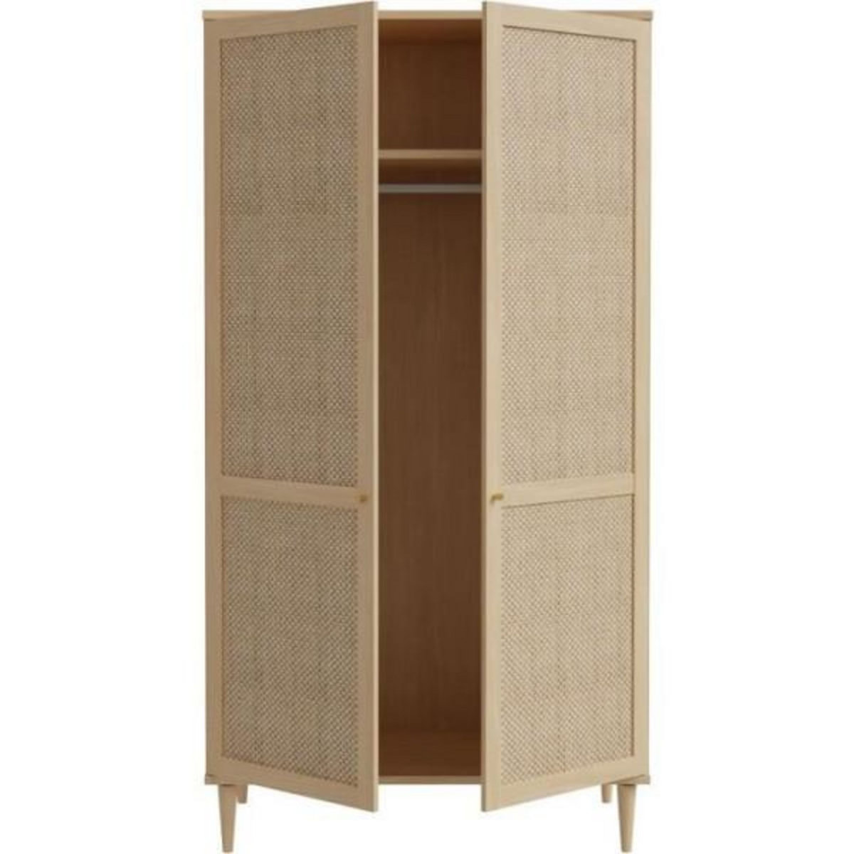 MARKET24 Armoire de chambre - 2 portes battantes - Décor Chene - Cannage - L110 x H208 x P54 cm - CALASETTA
