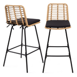 ID MARKET Lot de 2 tabourets de bar SUMMER effet rotin pied métal noir