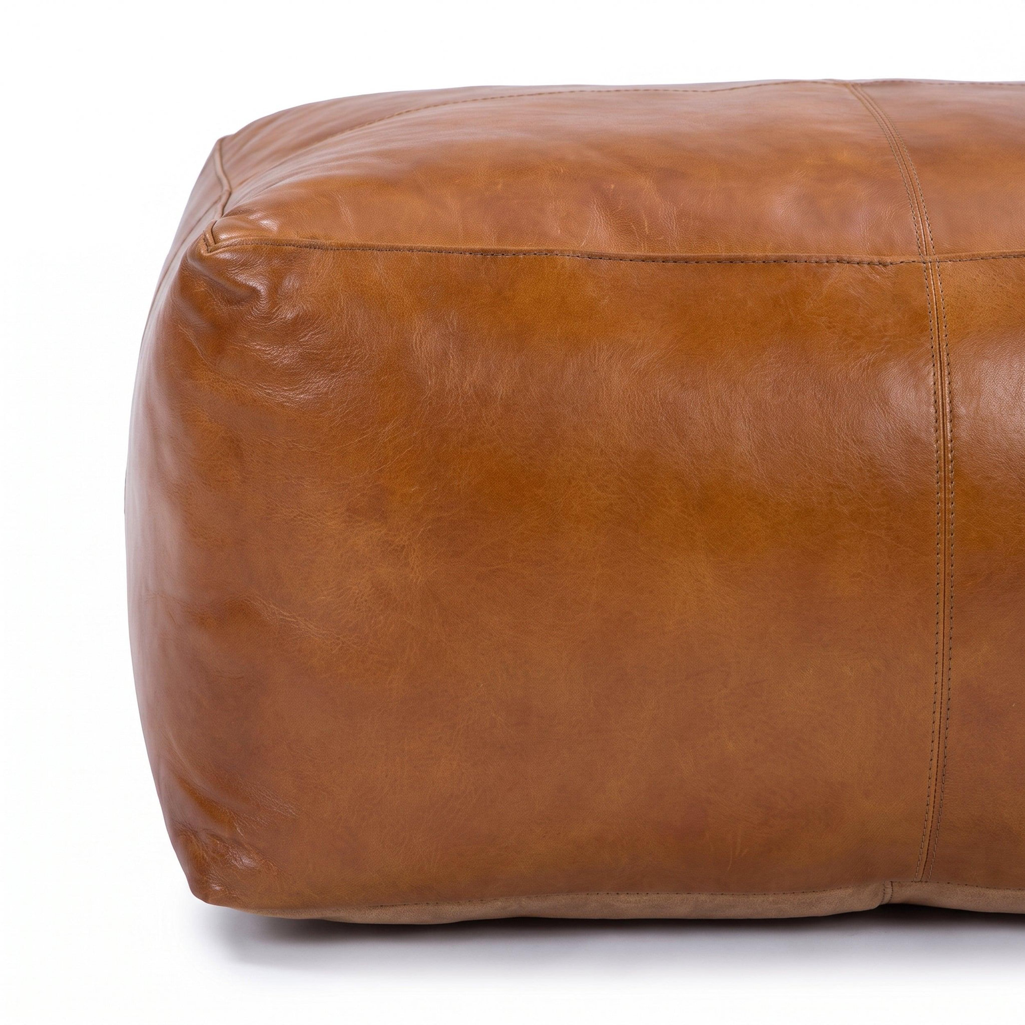 Voir la diapositive 6 : MAISON PAVANE Pouf rectangulaire en cuir de buffle marron-Augustin