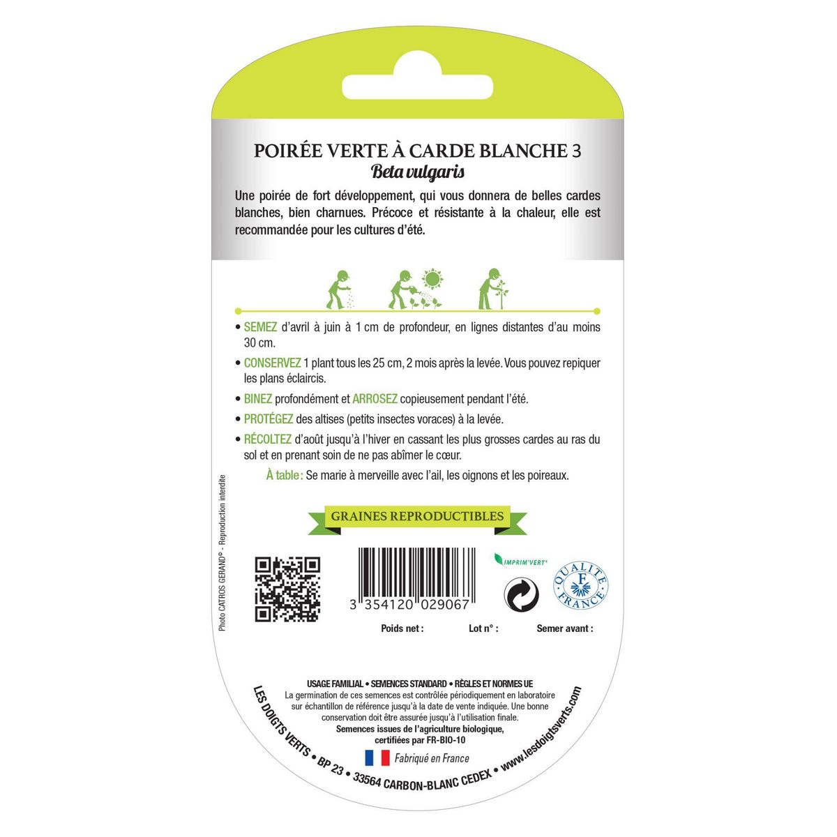 LES DOIGTS VERTS Graines poirée verte à carde blanche BIO Les Doigts Verts