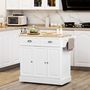 Voir la diapositive 2 : HOMCOM Îlot de cuisine desserte à roulettes - 2 tiroirs, 3 portes, porte-serviette, porte-épices - dim. 110L x 45l x 91H cm - blanc bois