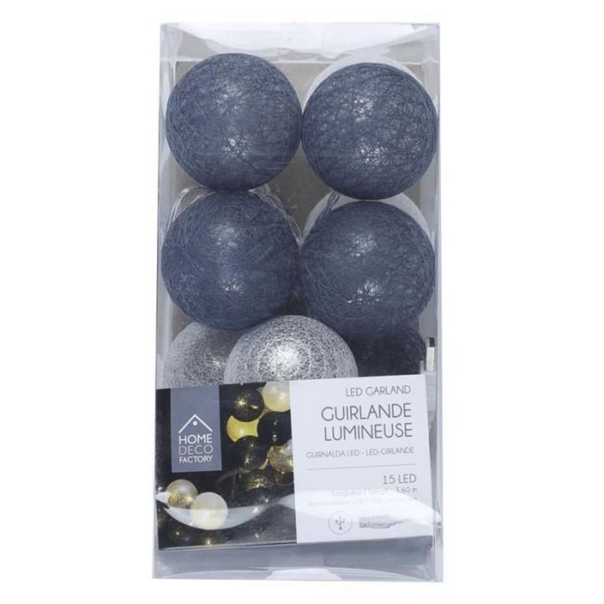 Paris Prix Guirlande Lumineuse Led  Boule  360cm Bleu & Gris
