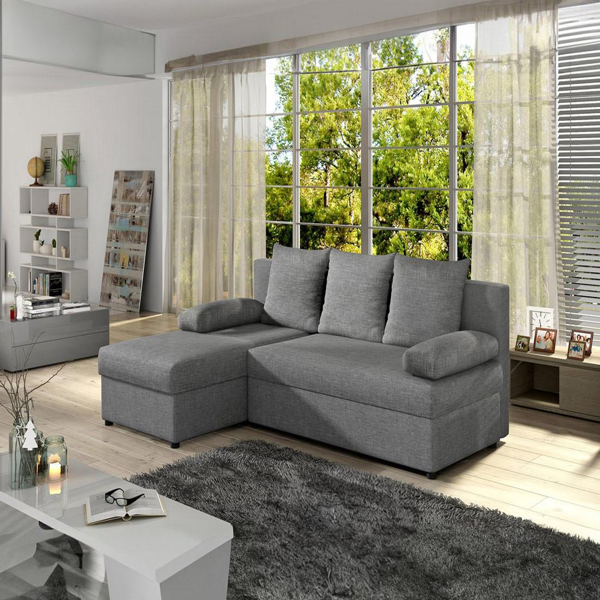 Voir la diapositive 1 : BEST MOBILIER Numancia - canapé d'angle réversible 4 places - convertible avec coffre - en tissu