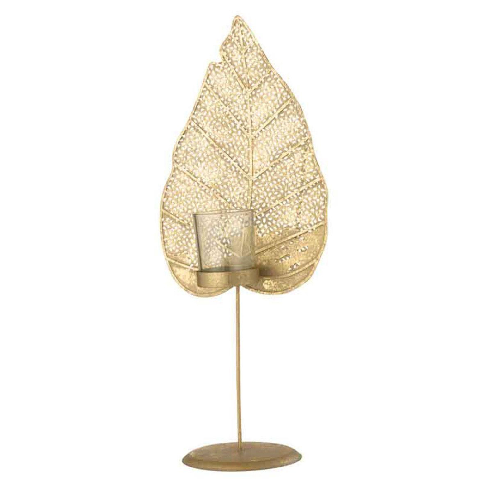 Voir la diapositive 3 : J-LINE Photophore sur pied  feuille métal  50cm or