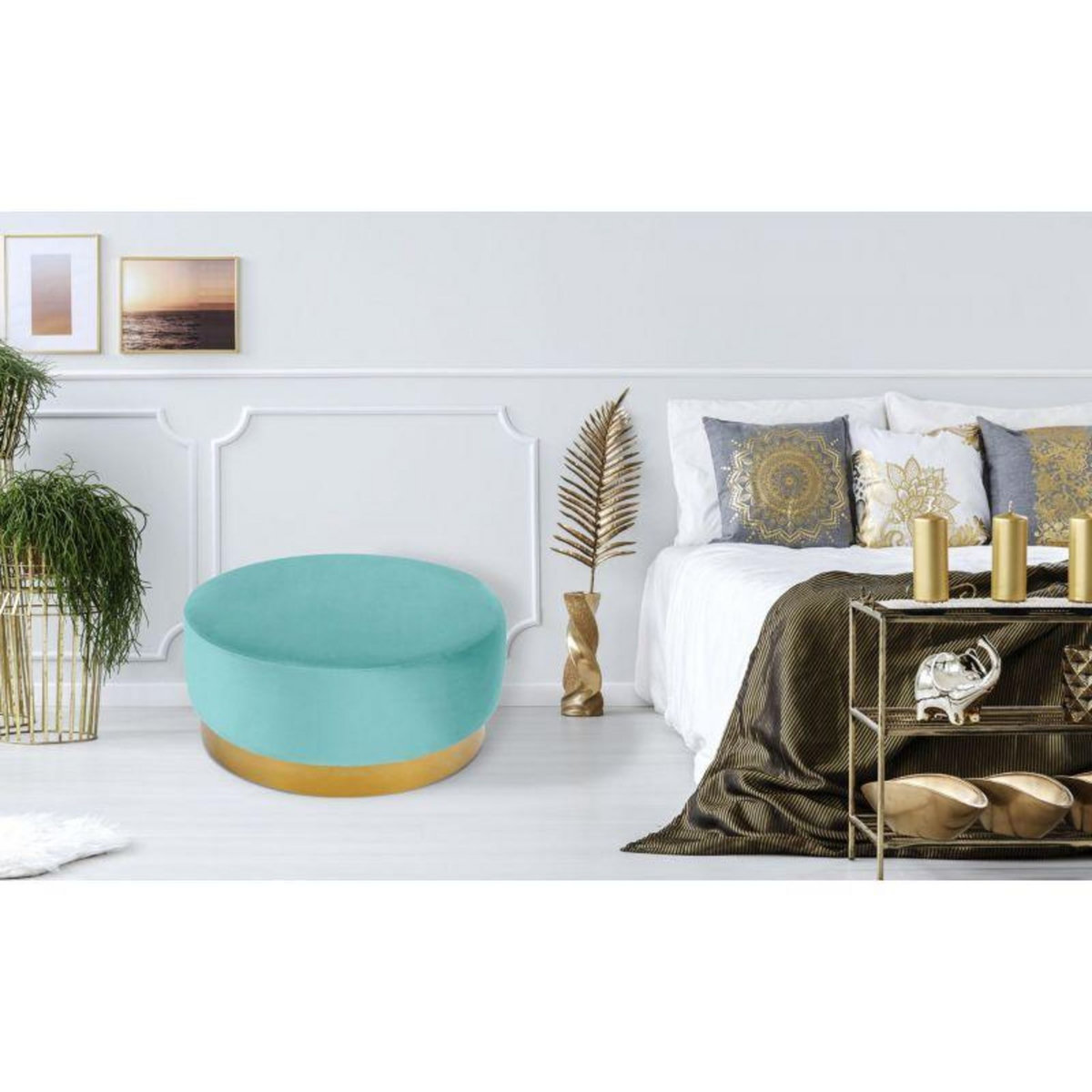 Paris Prix Pouf Rond en Velours Design  Minnie  75cm Menthe