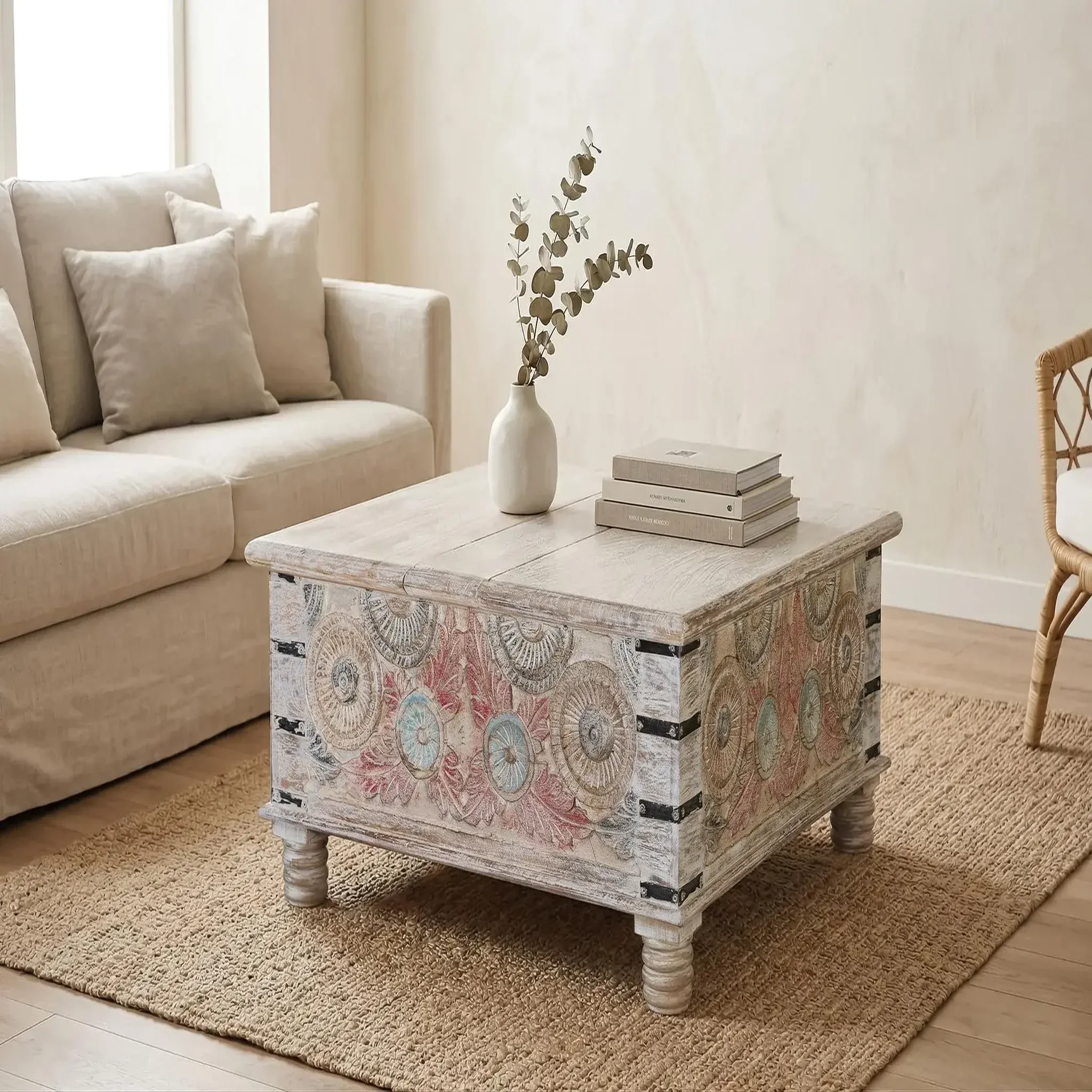 Voir la diapositive 2 : GINER Y COLOMER SL Table basse en bois de manguier 90 cm style ethnique rustique