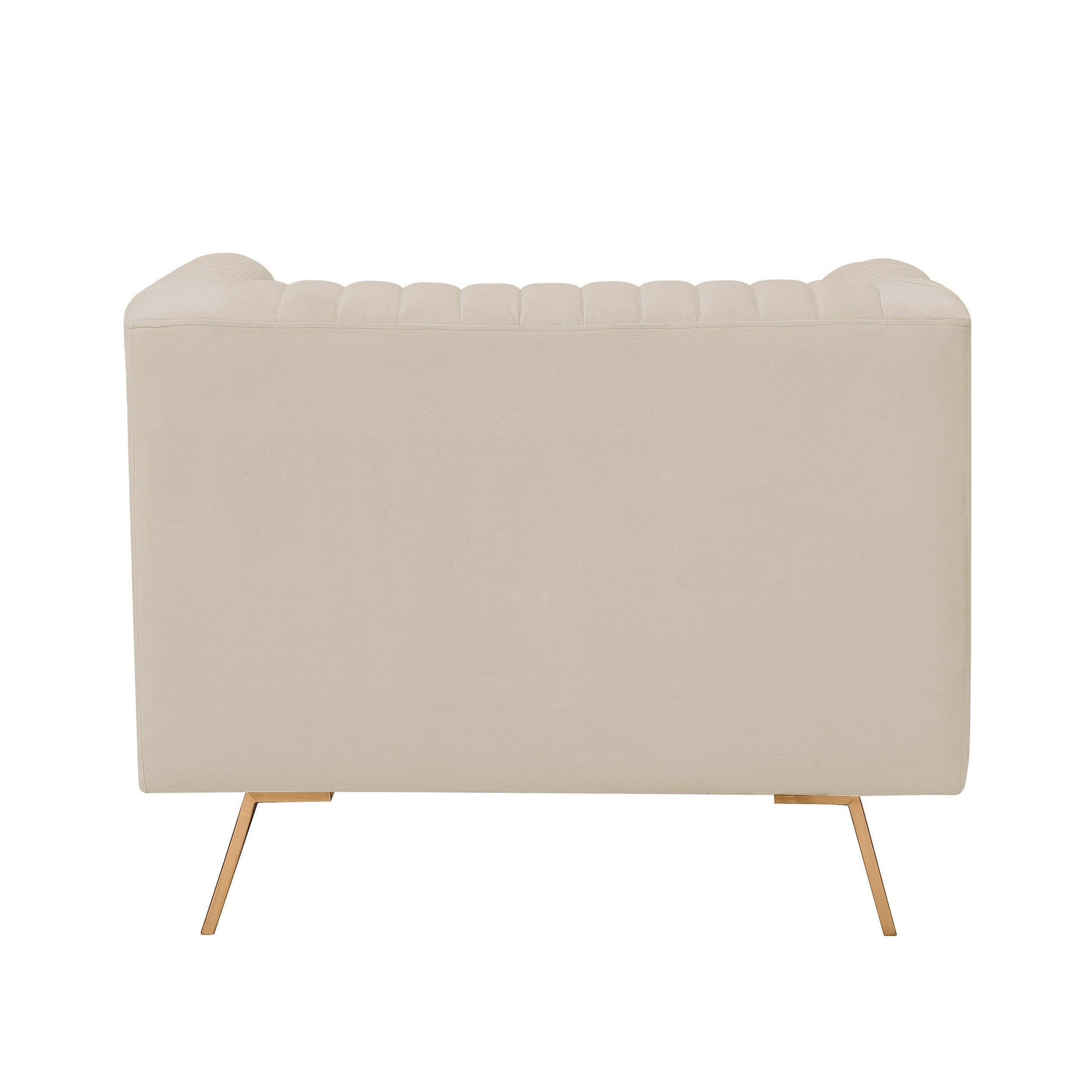Voir la diapositive 2 : MAISON PAVANE Fauteuil en velours beige et pieds en métal doré-gatsby