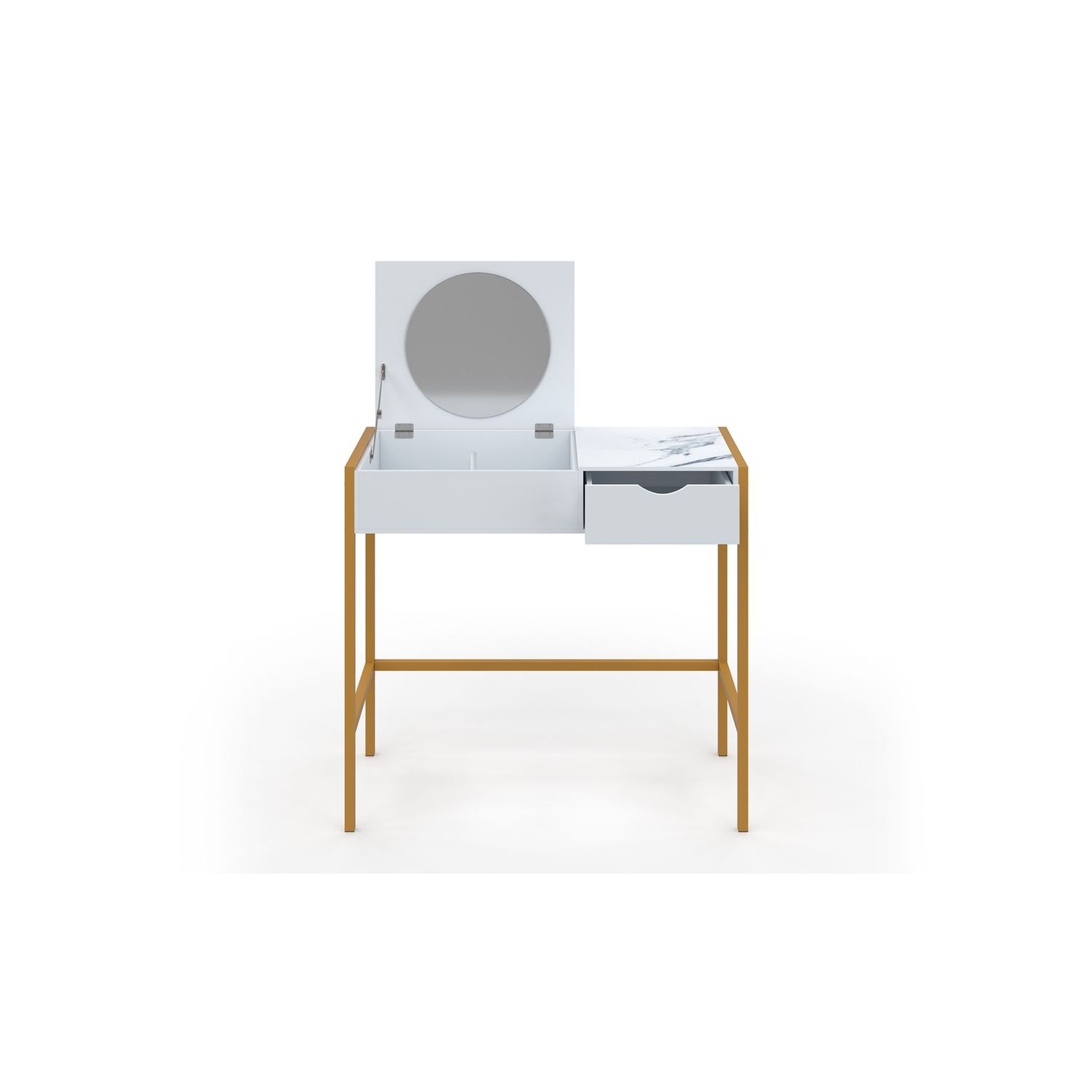 Voir la diapositive 4 : Coiffeuse avec miroir rabattable et tabouret effet marbre BELLE