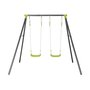 Voir la diapositive 2 : SWEEEK Portique balançoire double en métal BISE. 2 places. noir et vert. acier. L 217 x P 153 x H 195 cm