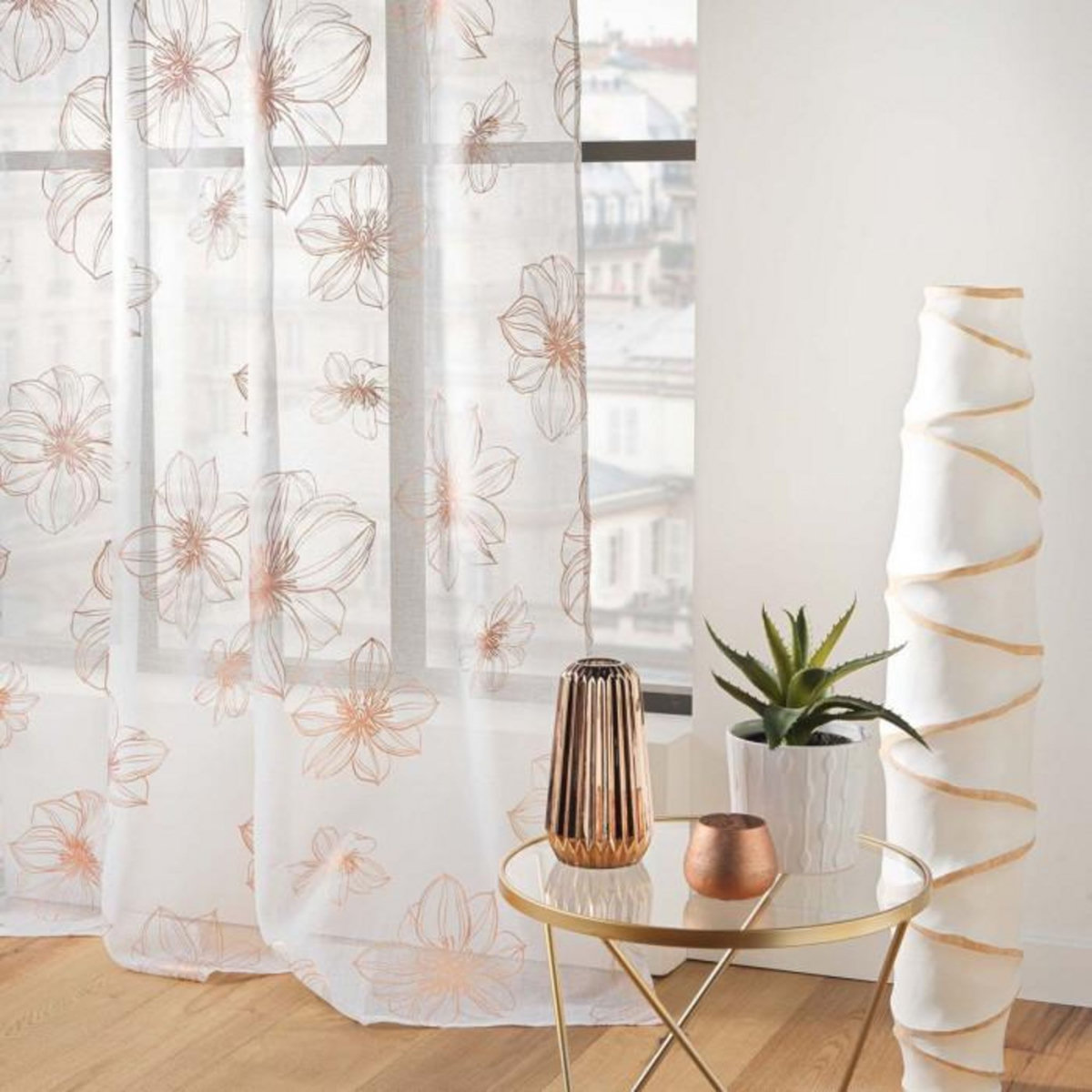 Paris Prix Rideau Voilage à Œillets  Joyce  140x280cm Or Rose