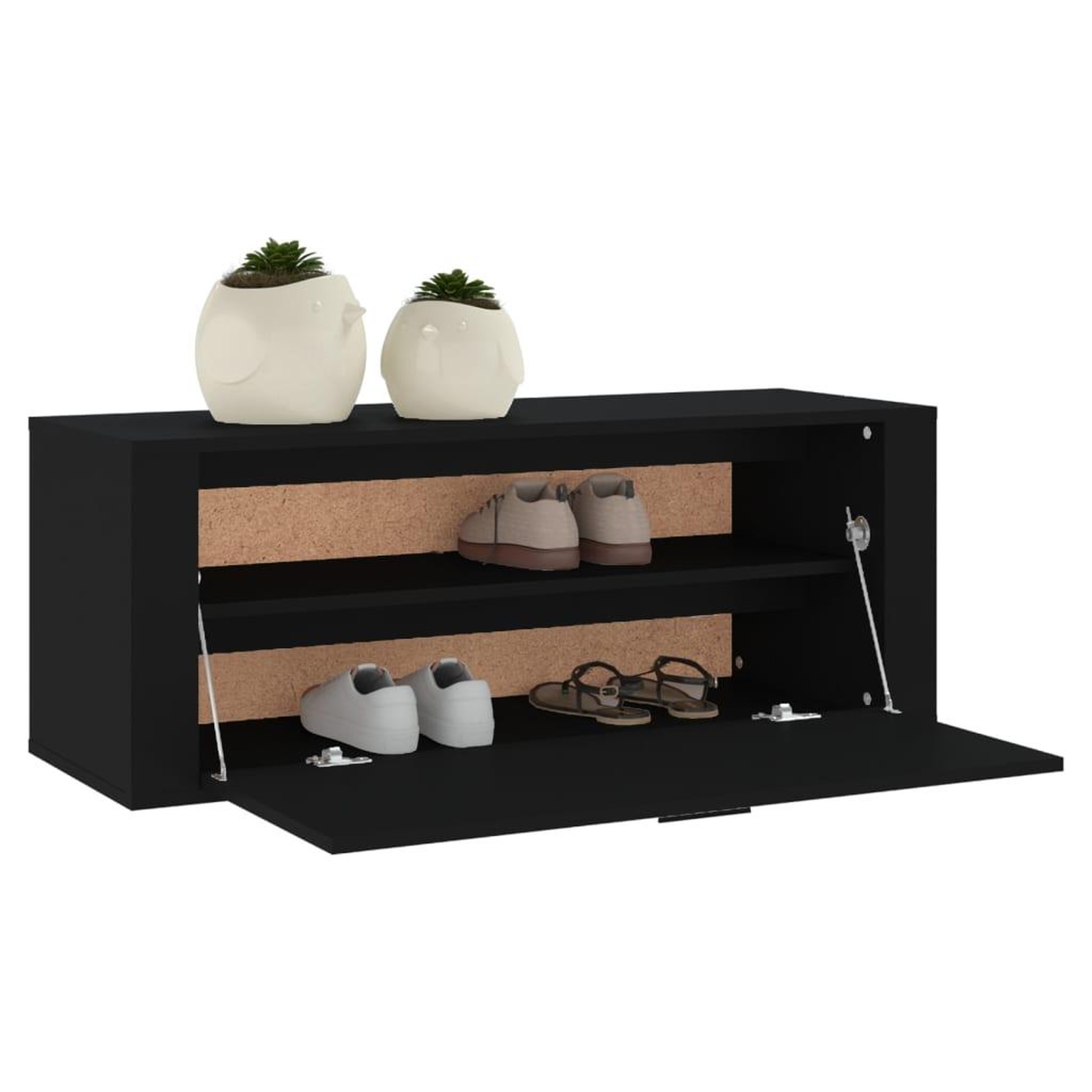 Voir la diapositive 4 : VIDAXL Armoire a chaussures murale Noir 100x35x38 cm Bois d'ingenierie