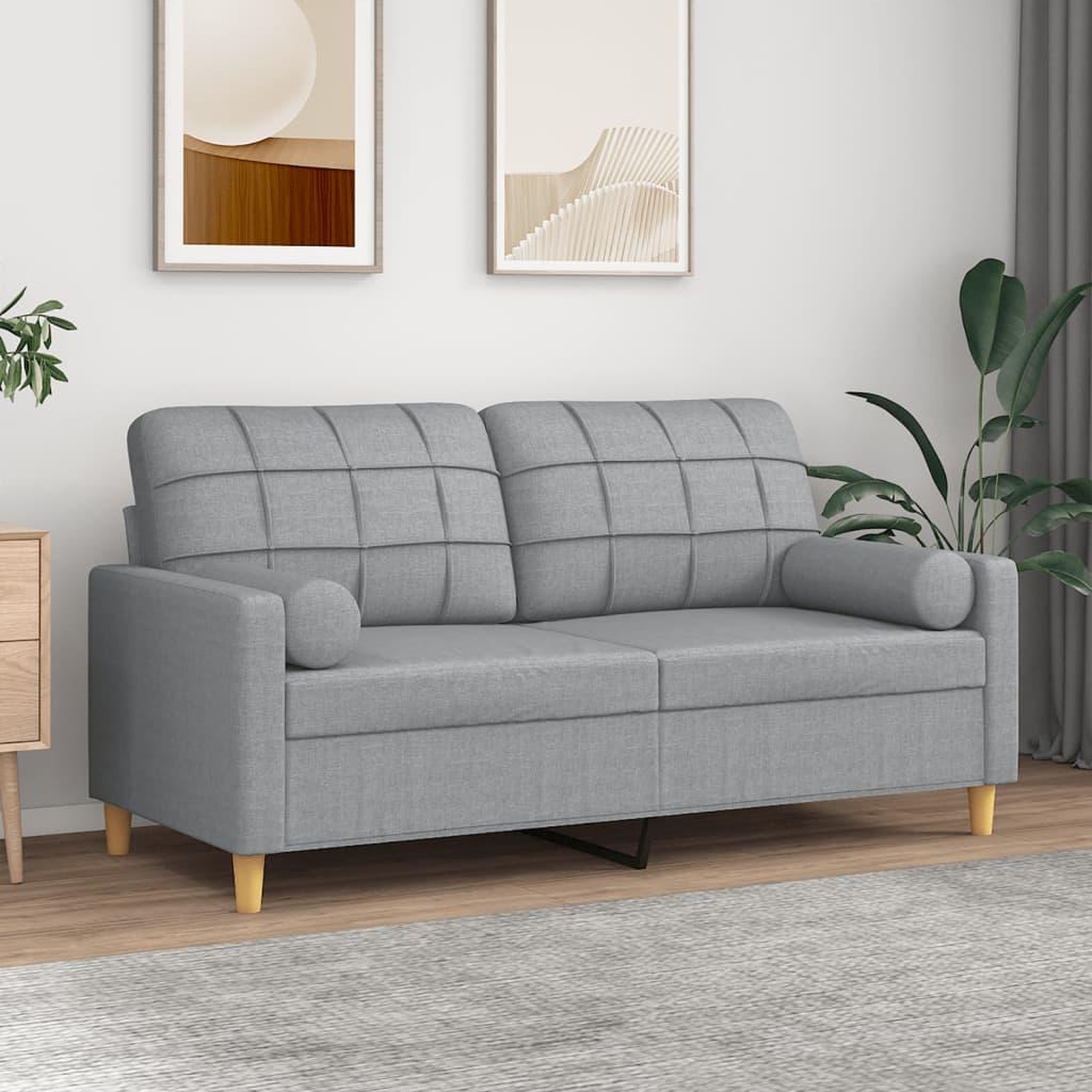 VIDAXL Canape 2 places avec oreillers gris clair 140 cm tissu